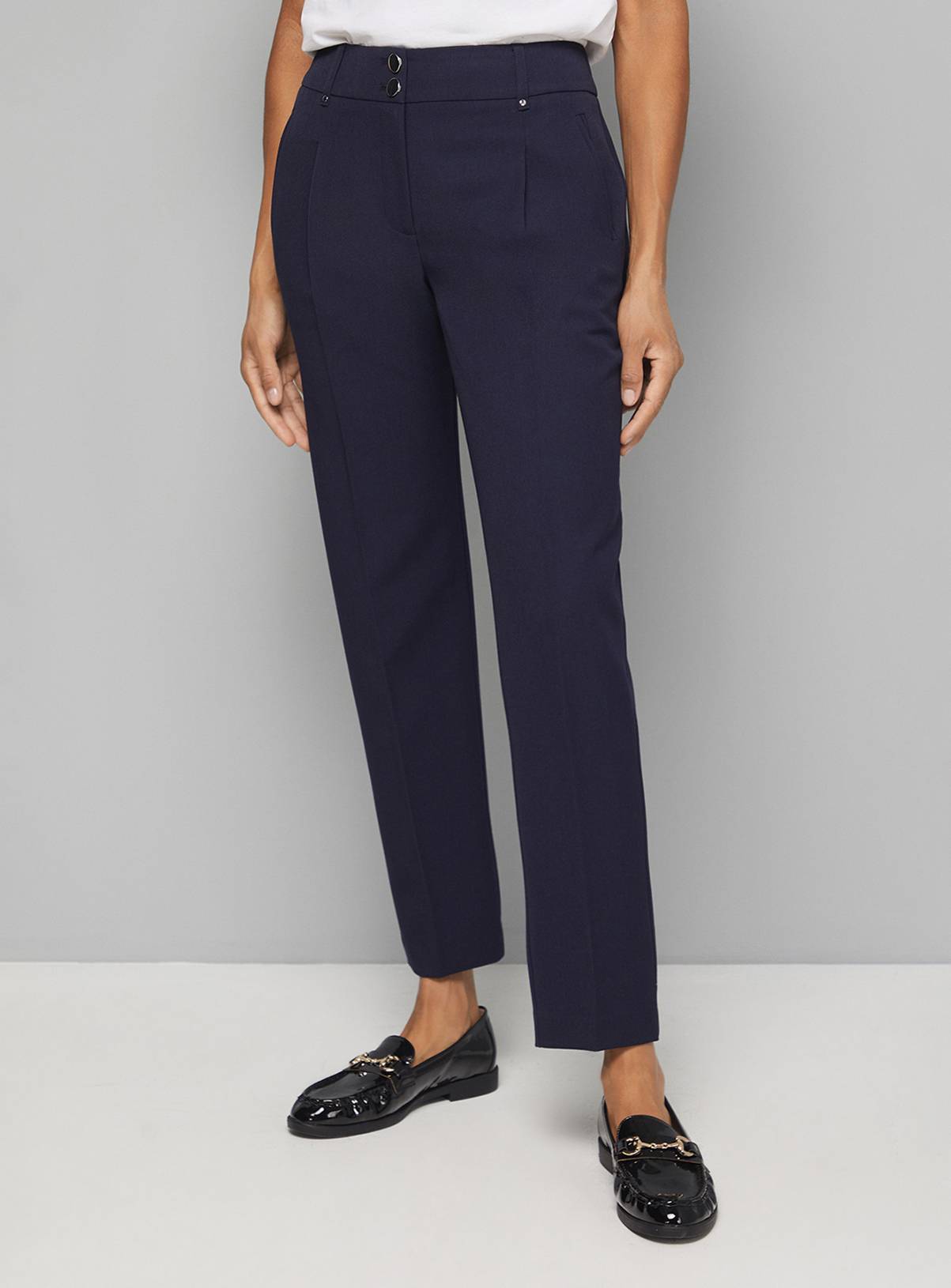 WALLIS Navy Smart Tapered Leg Trousers 16 - Image 1