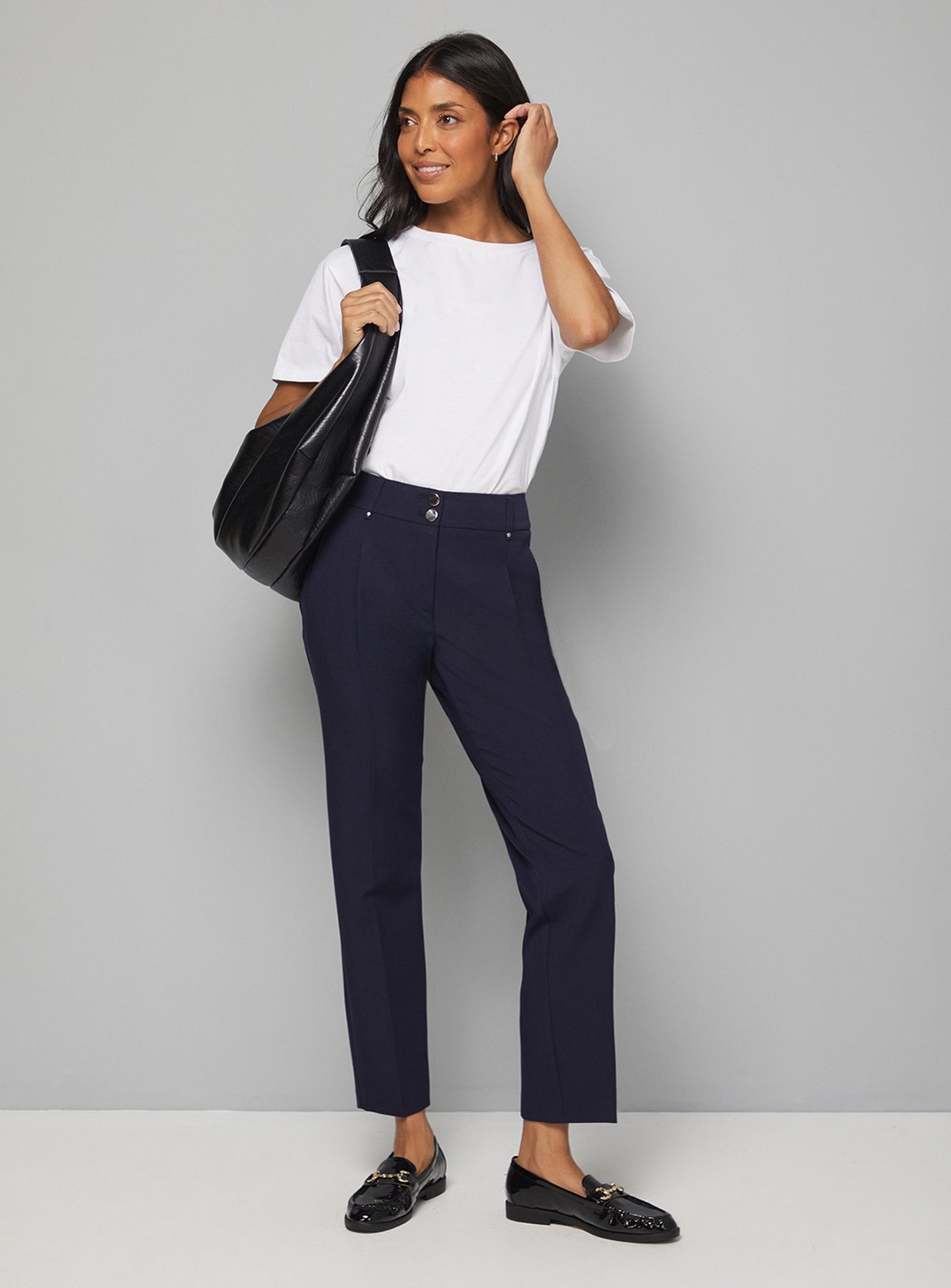 WALLIS Navy Smart Tapered Leg Trousers 18 - Image 2 thumbnail