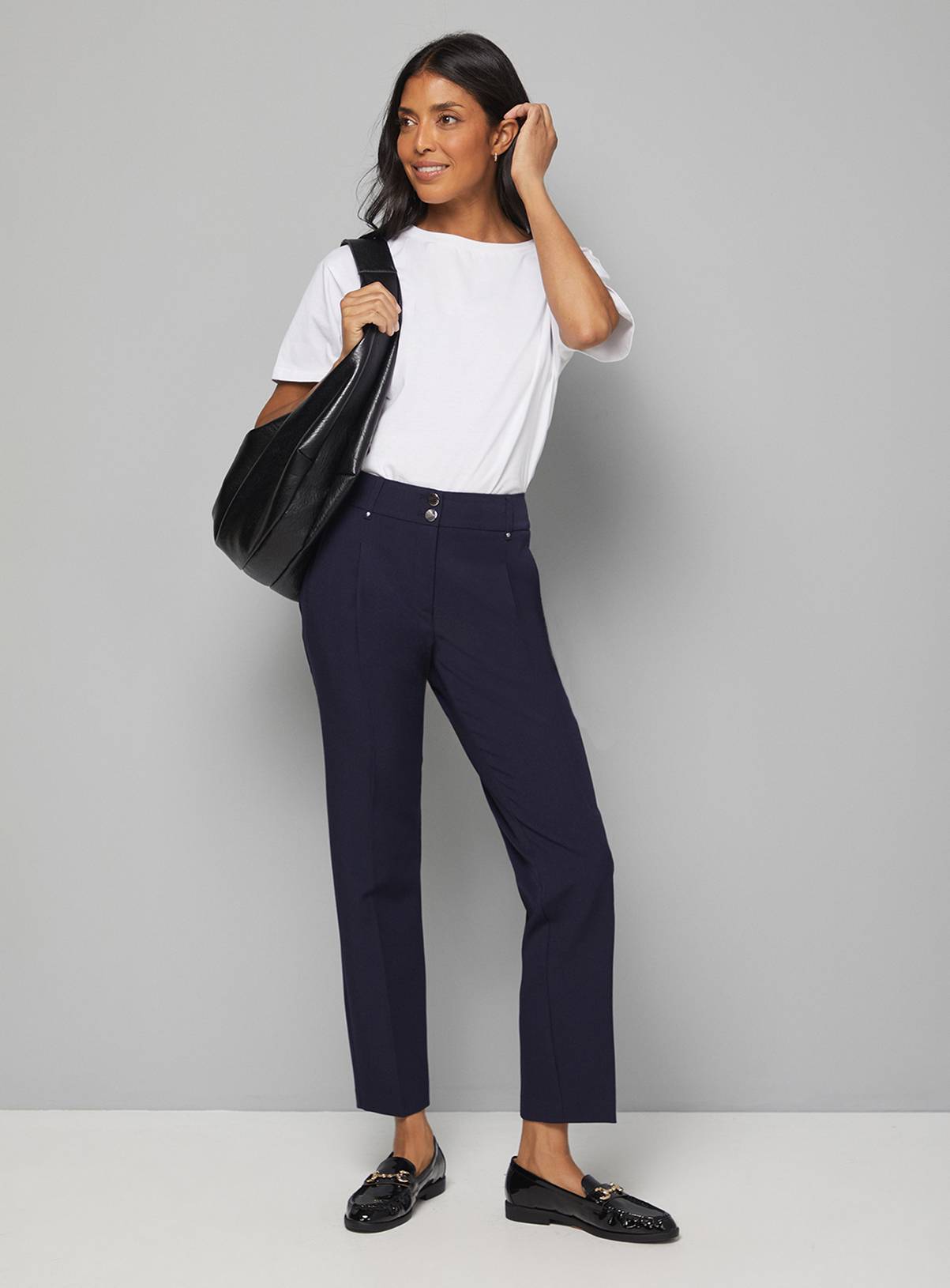 WALLIS Navy Smart Tapered Leg Trousers 18 - Image 2