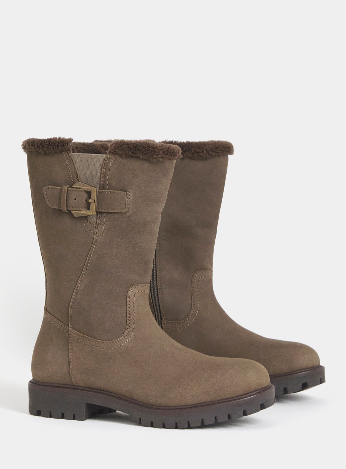 JD WILLIAMS Fur Trim Flat Calf Boot Extra Wide Fit 8 - Image 2 thumbnail