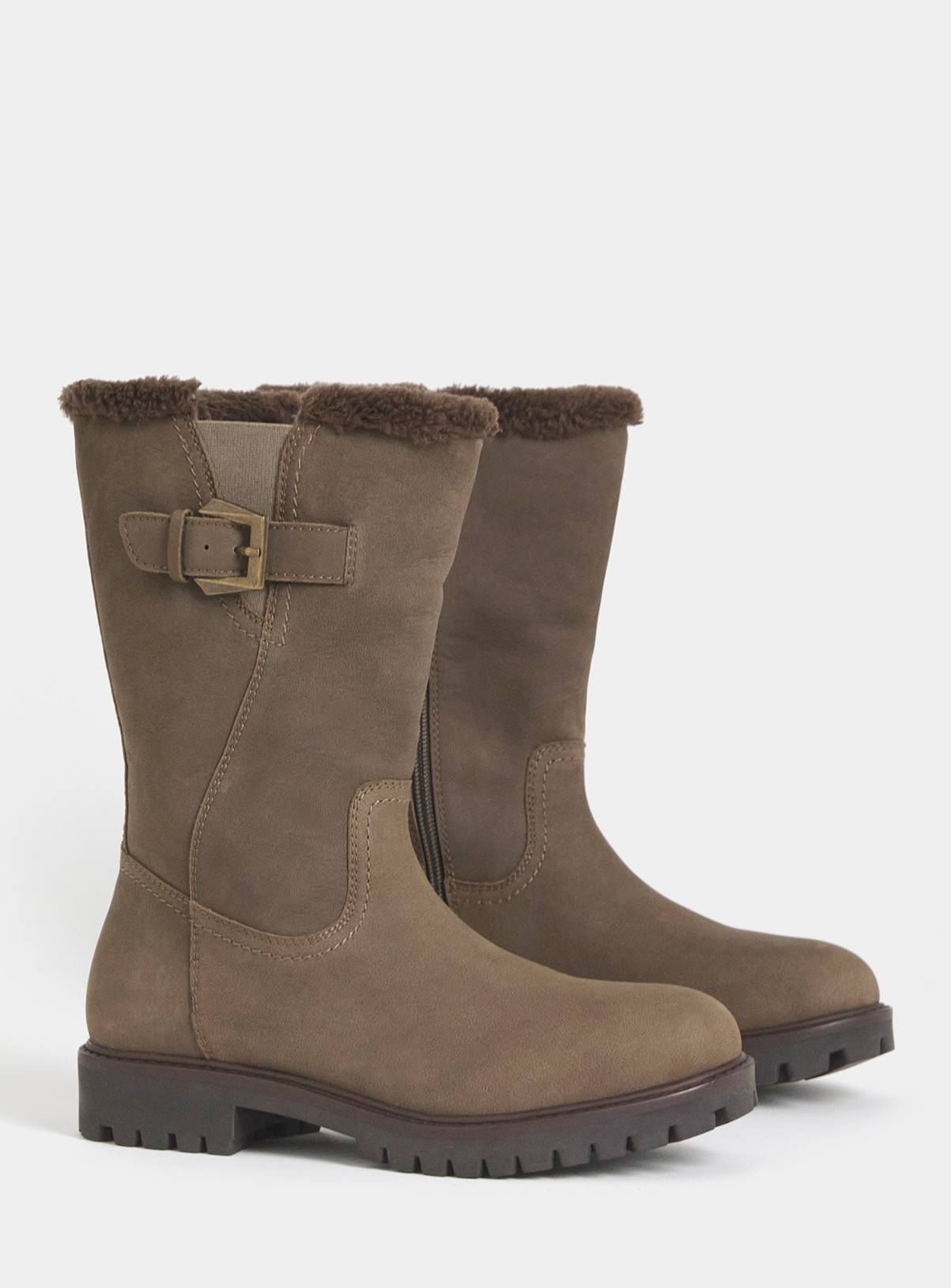 JD WILLIAMS Fur Trim Flat Calf Boot Extra Wide Fit 8 - Image 2