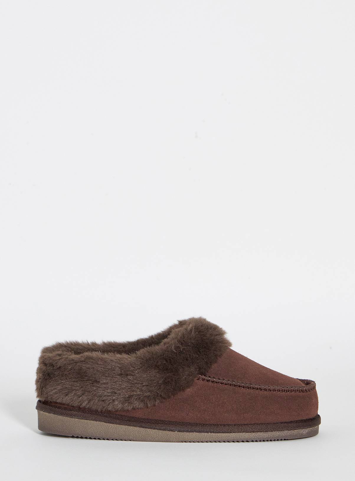 JD WILLIAMS Full Suede Fur Trim Slipper Wide Fit L - Image 3