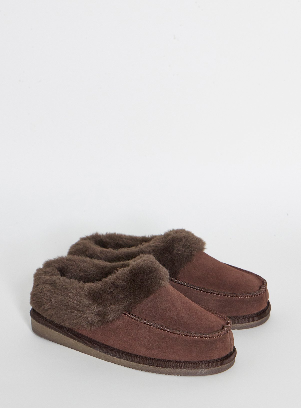 JD WILLIAMS Full Suede Fur Trim Slipper Wide Fit L - Image 4 thumbnail