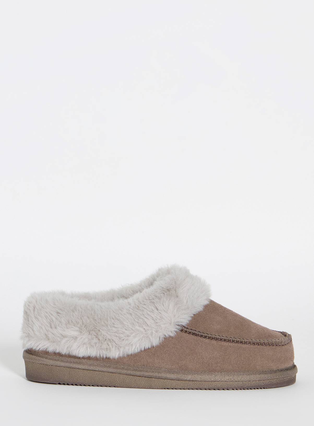 JD WILLIAMS Full Suede Fur Trim Slipper Wide Fit M - Image 2
