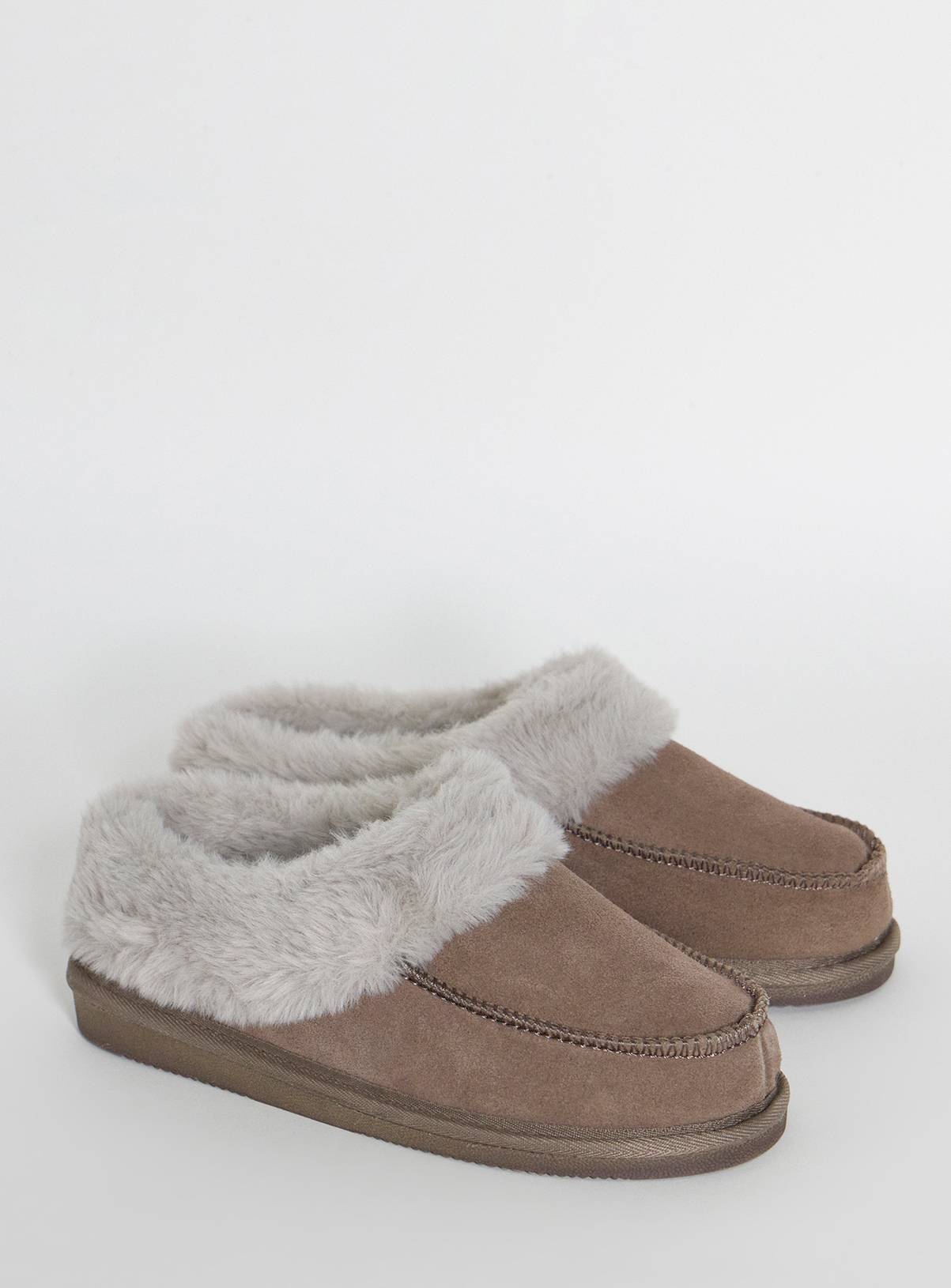 JD WILLIAMS Full Suede Fur Trim Slipper Wide Fit M - Image 3