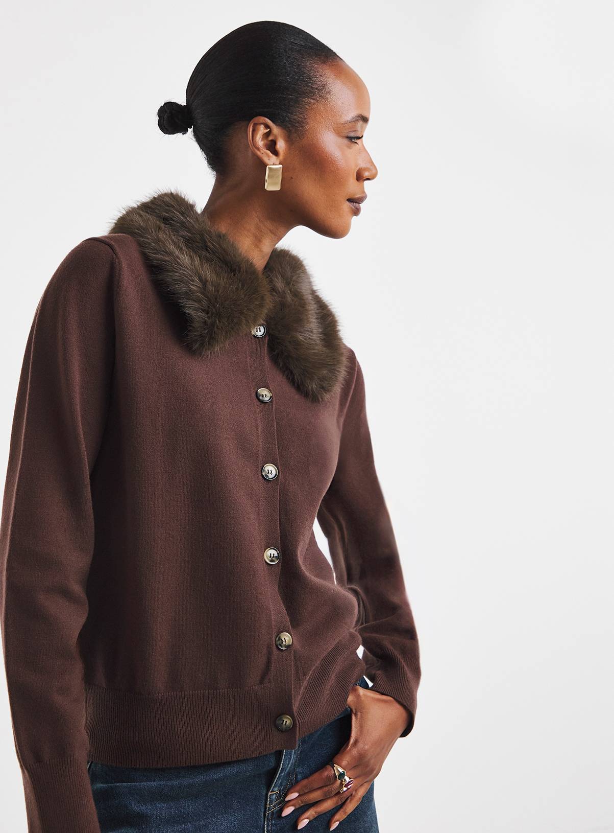 JD WILLIAMS Faux Fur Collar Cardigan 20-22 - Image 1