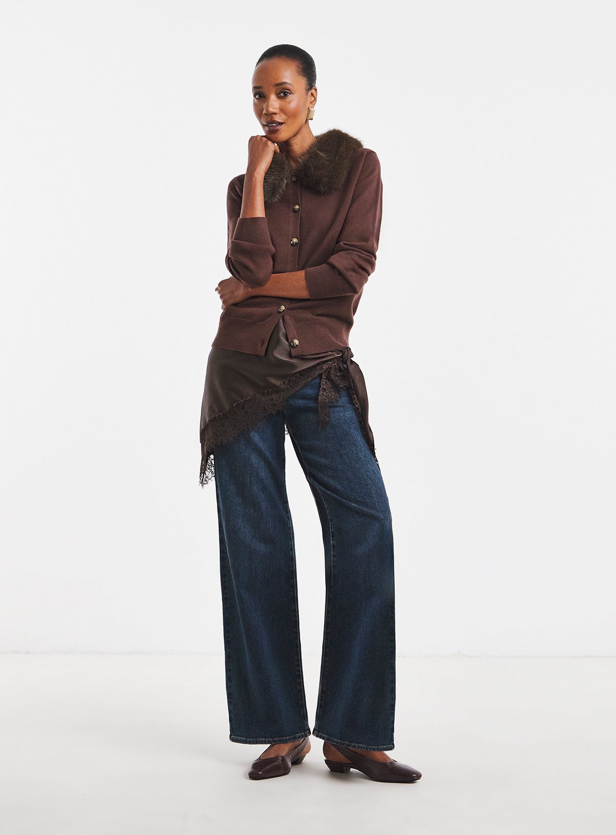 JD WILLIAMS Faux Fur Collar Cardigan 20-22 - Image 2 thumbnail