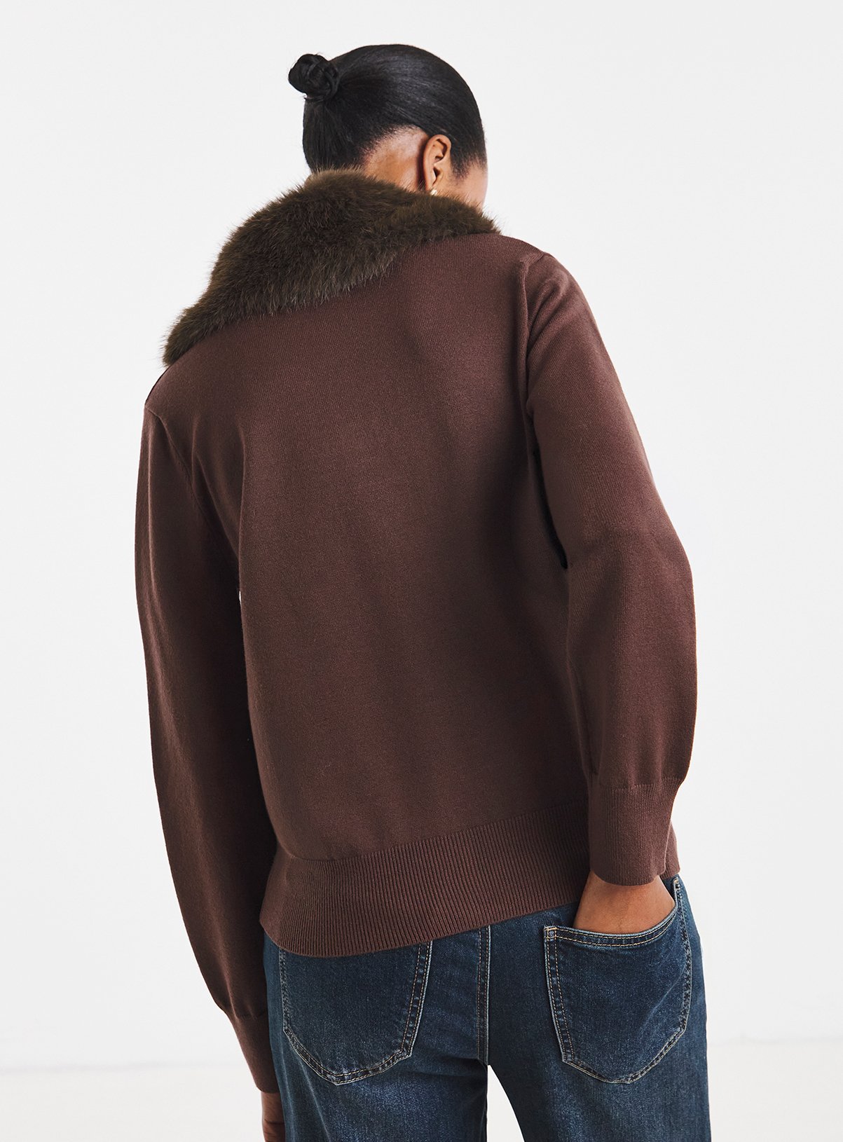 JD WILLIAMS Faux Fur Collar Cardigan 20-22 - Image 4 thumbnail