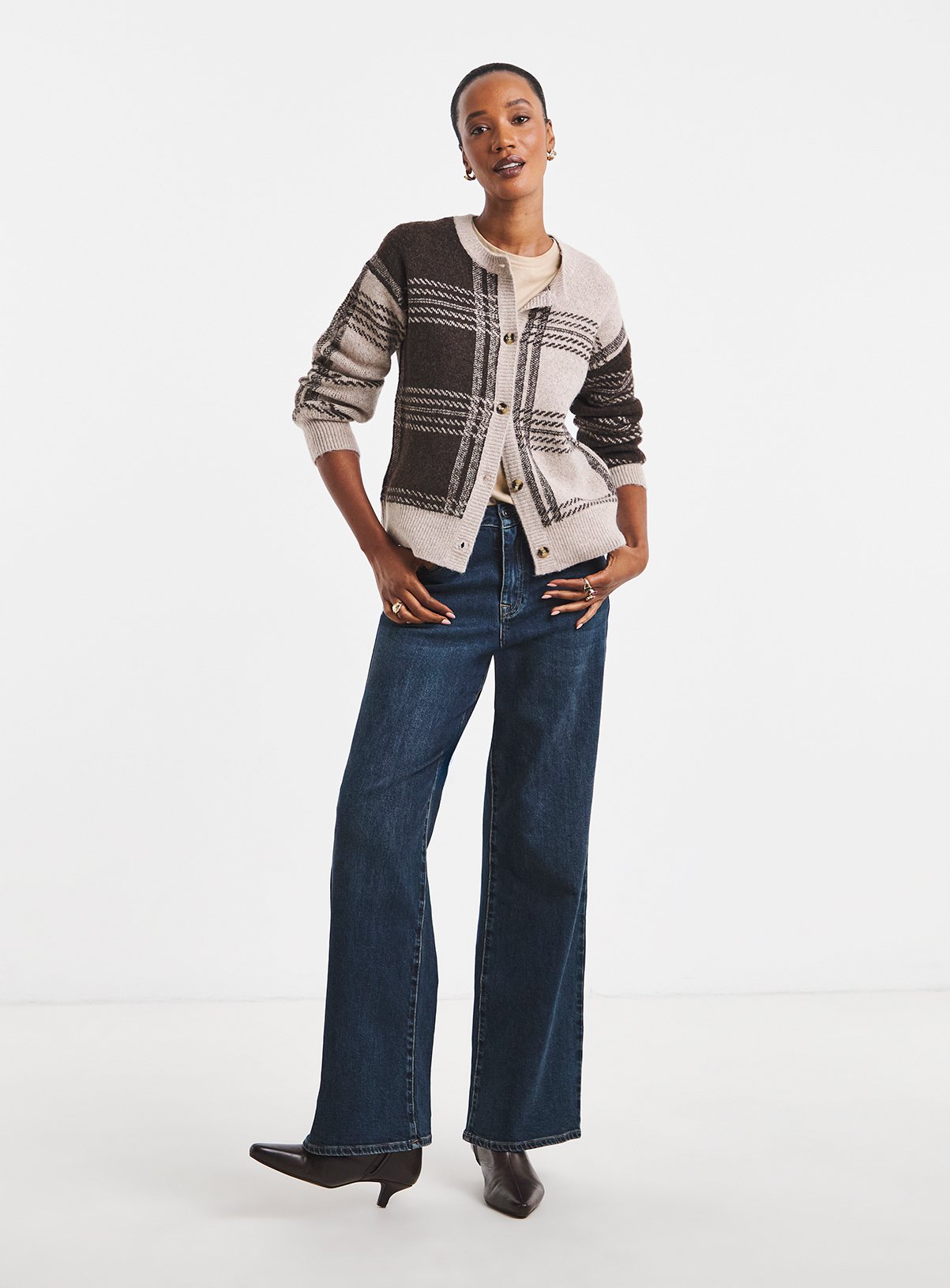 JD WILLIAMS Check Crew Neck Cardigan 24-26 - Image 3 thumbnail