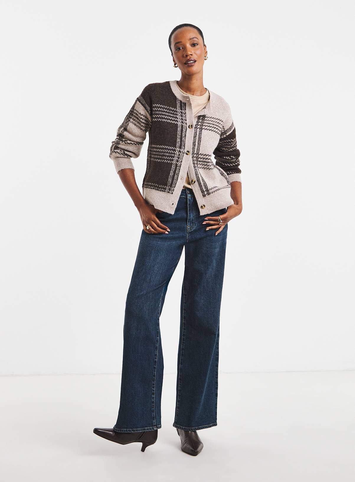 JD WILLIAMS Check Crew Neck Cardigan 24-26 - Image 3