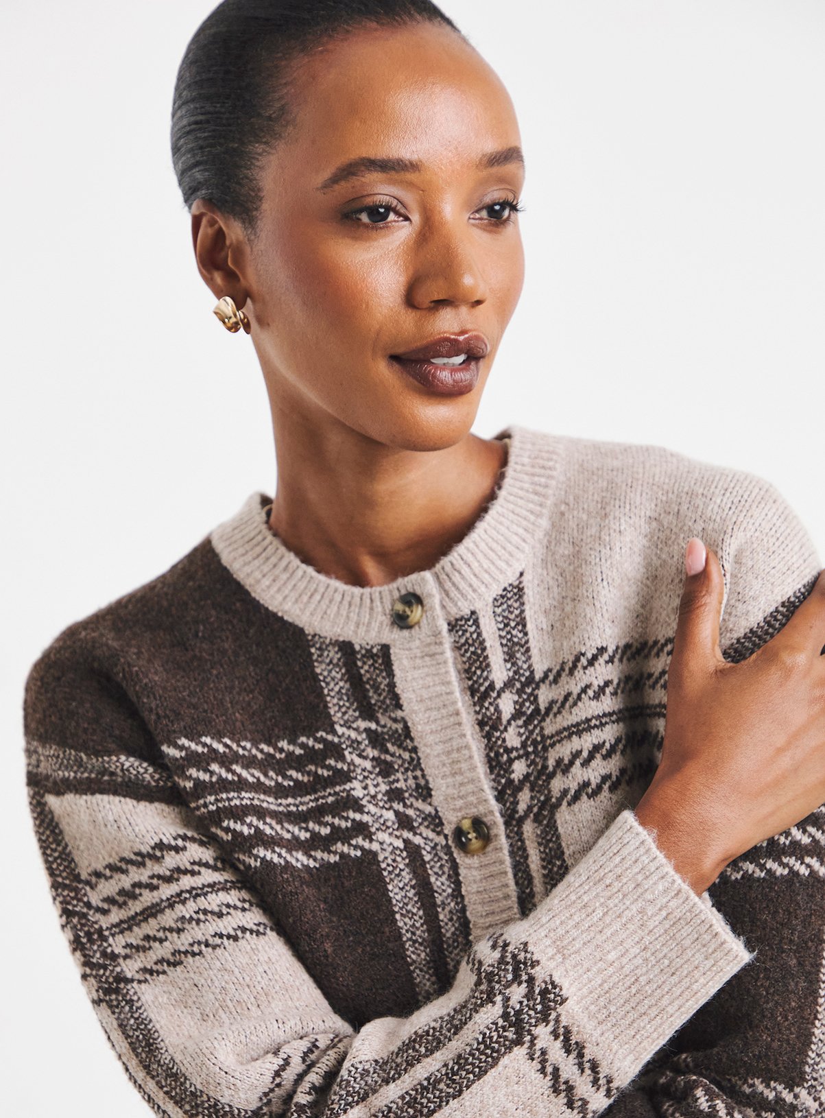 JD WILLIAMS Check Crew Neck Cardigan 24-26 - Image 4 thumbnail