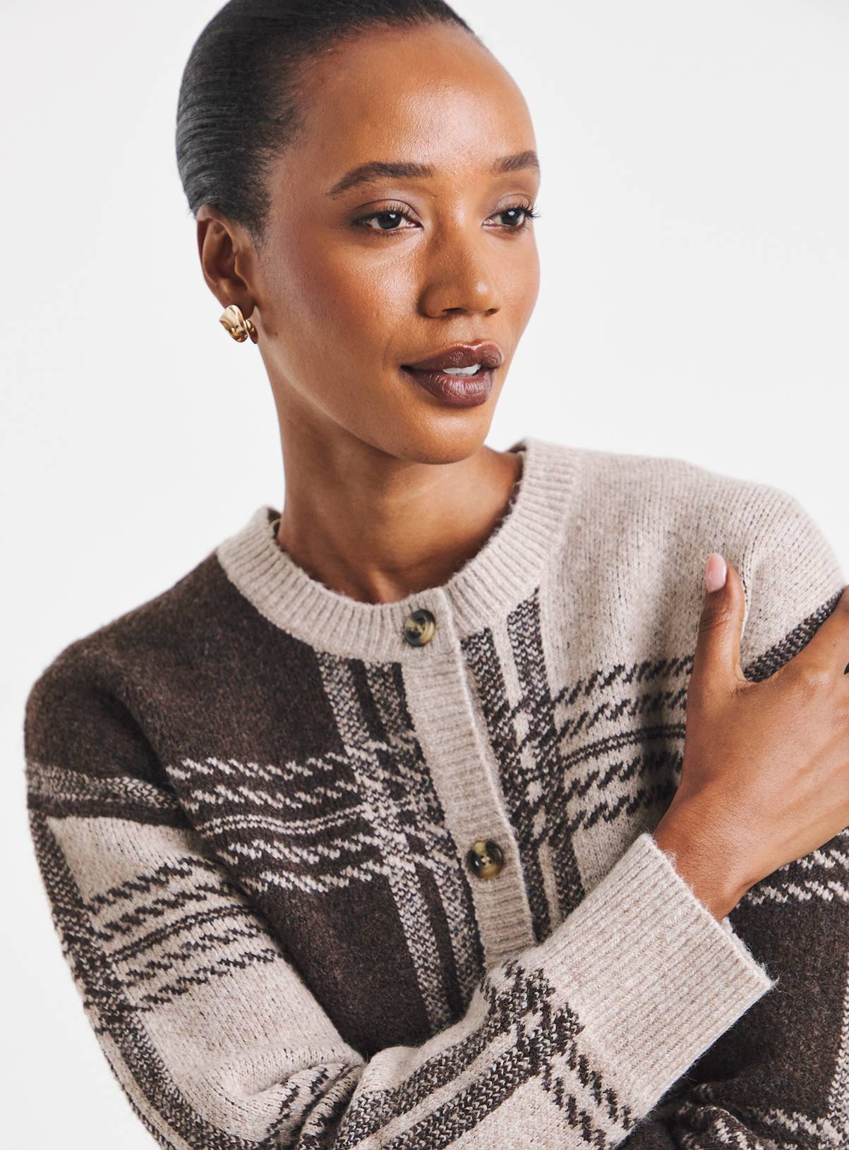 JD WILLIAMS Check Crew Neck Cardigan 24-26 - Image 4