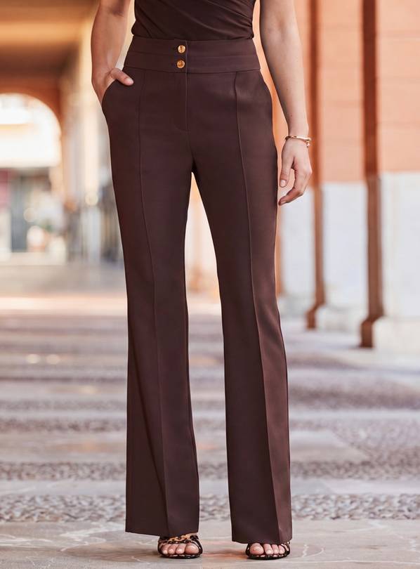 SOSANDAR Chocolate Brown Contour Waist Kick Flare Trousers 18