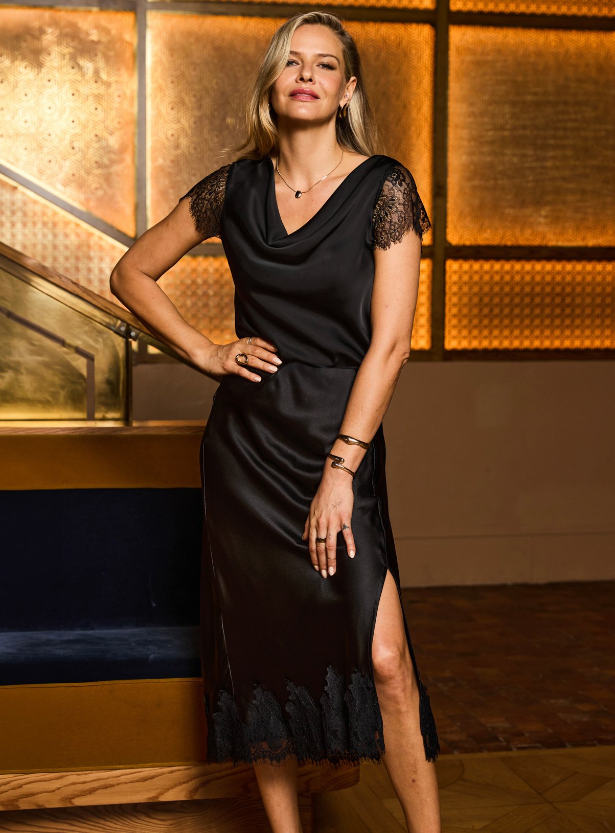 SOSANDAR Black Lace Trim Satin Slip Skirt 16 - Image 5 thumbnail