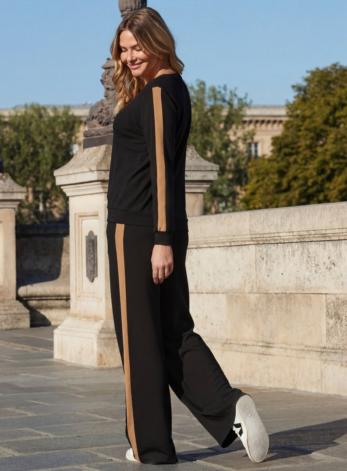 SOSANDAR Black and Camel Side Stripe Casual Trousers 16R - Image 2 thumbnail
