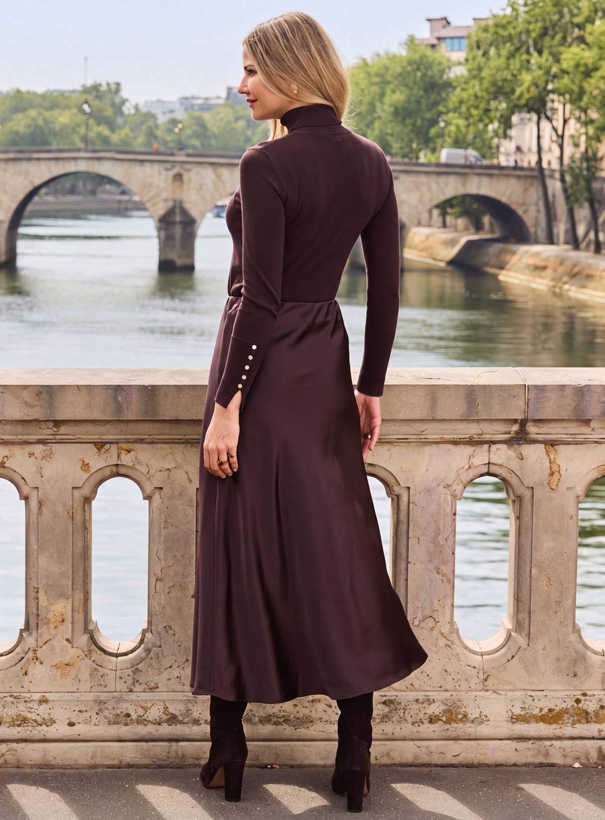 SOSANDAR Chocolate Brown Satin Slip Skirt 14 - Image 3