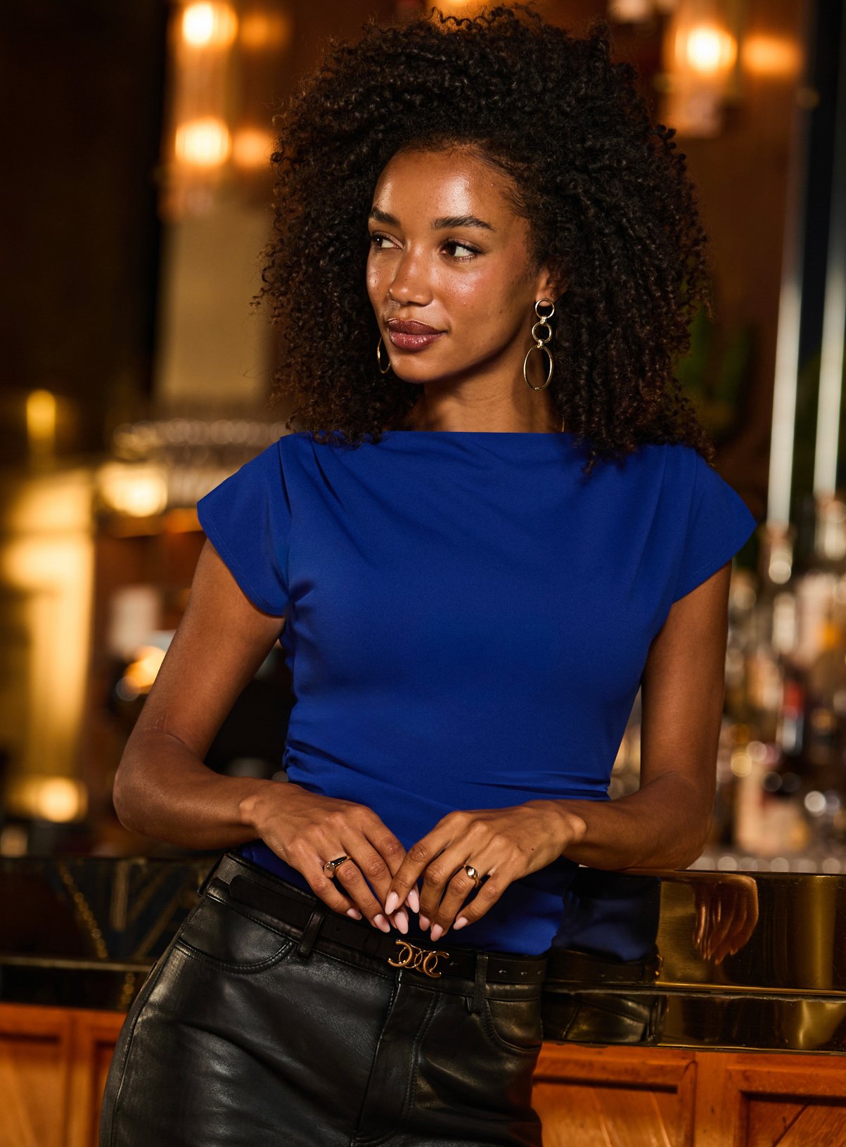 SOSANDAR Cobalt Blue High Neck Structured Shoulder Top 12 - Image 5 thumbnail