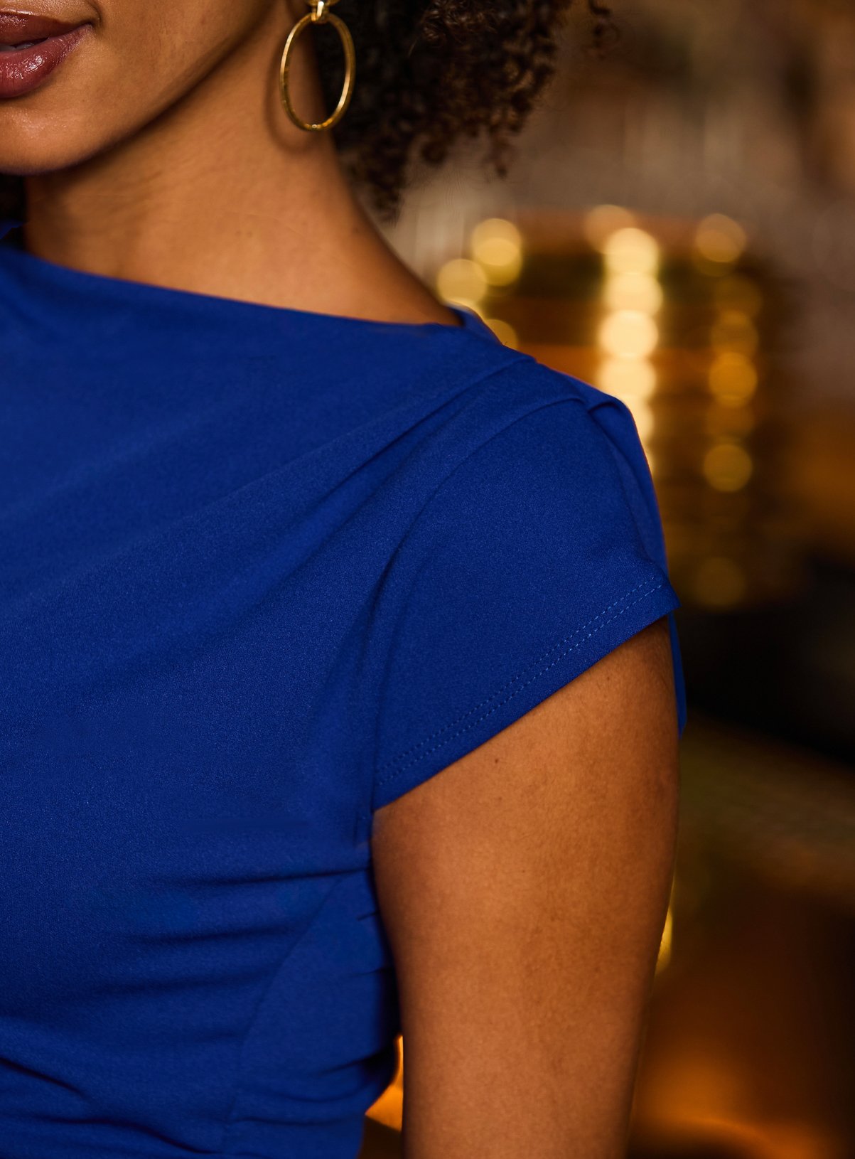 SOSANDAR Cobalt Blue High Neck Structured Shoulder Top 14 - Image 4 thumbnail