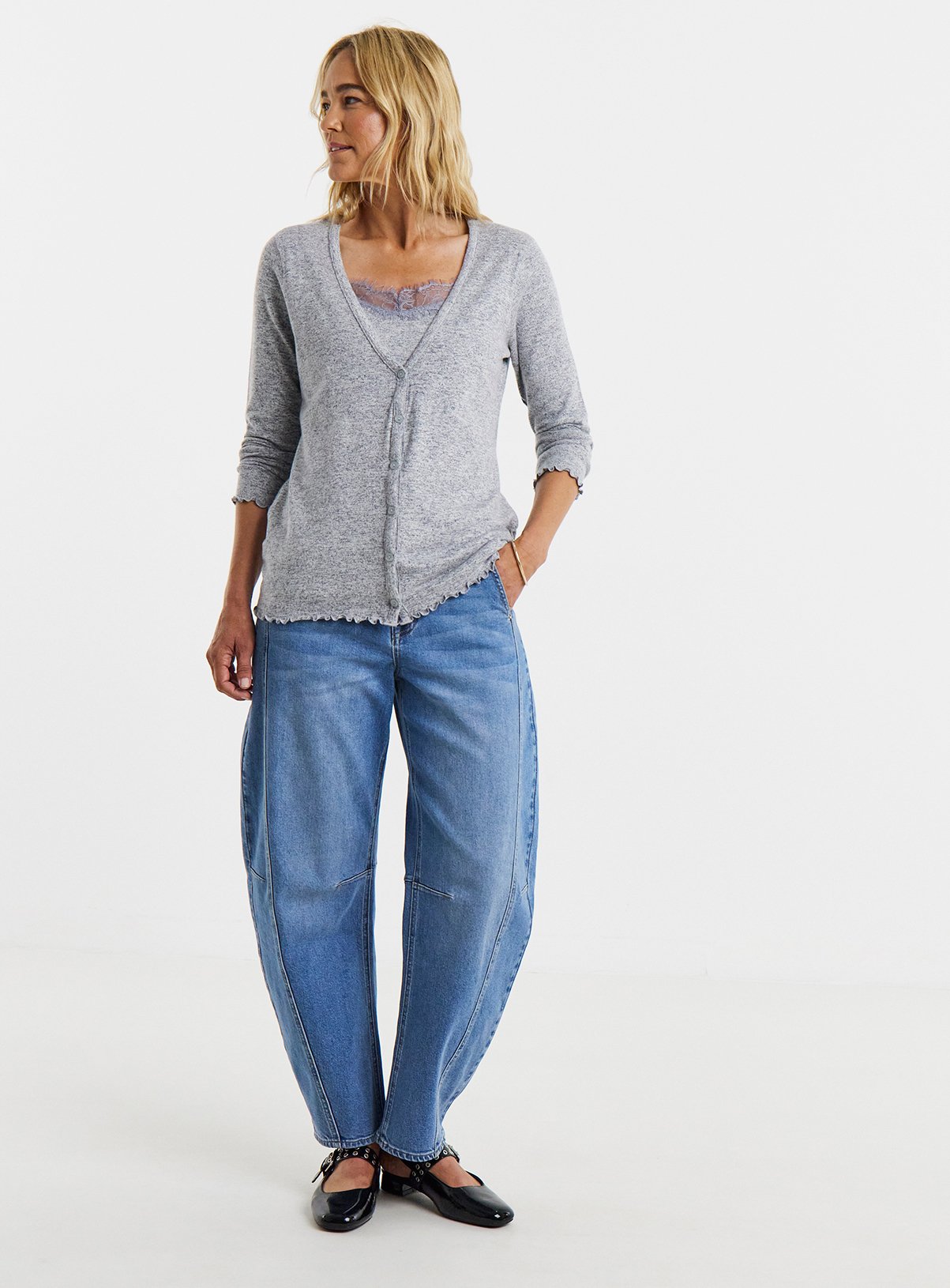 JD WILLIAMS Lace Trim Button Front Top 14 - Image 2 thumbnail