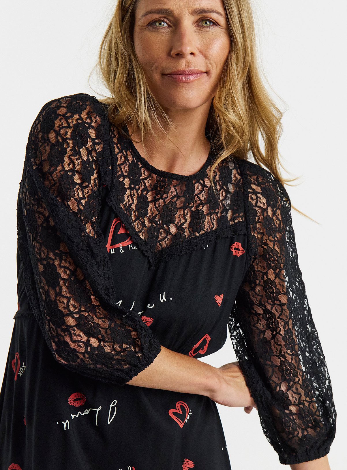 JD WILLIAMS Conversation Print Lace Panel Tea Dress 22 - Image 4 thumbnail