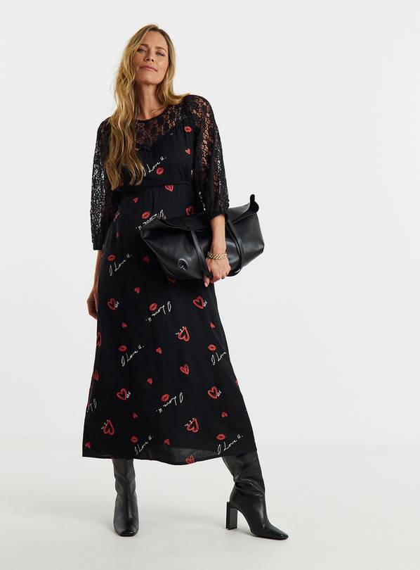 JD WILLIAMS Conversation Print Lace Panel Tea Dress 20