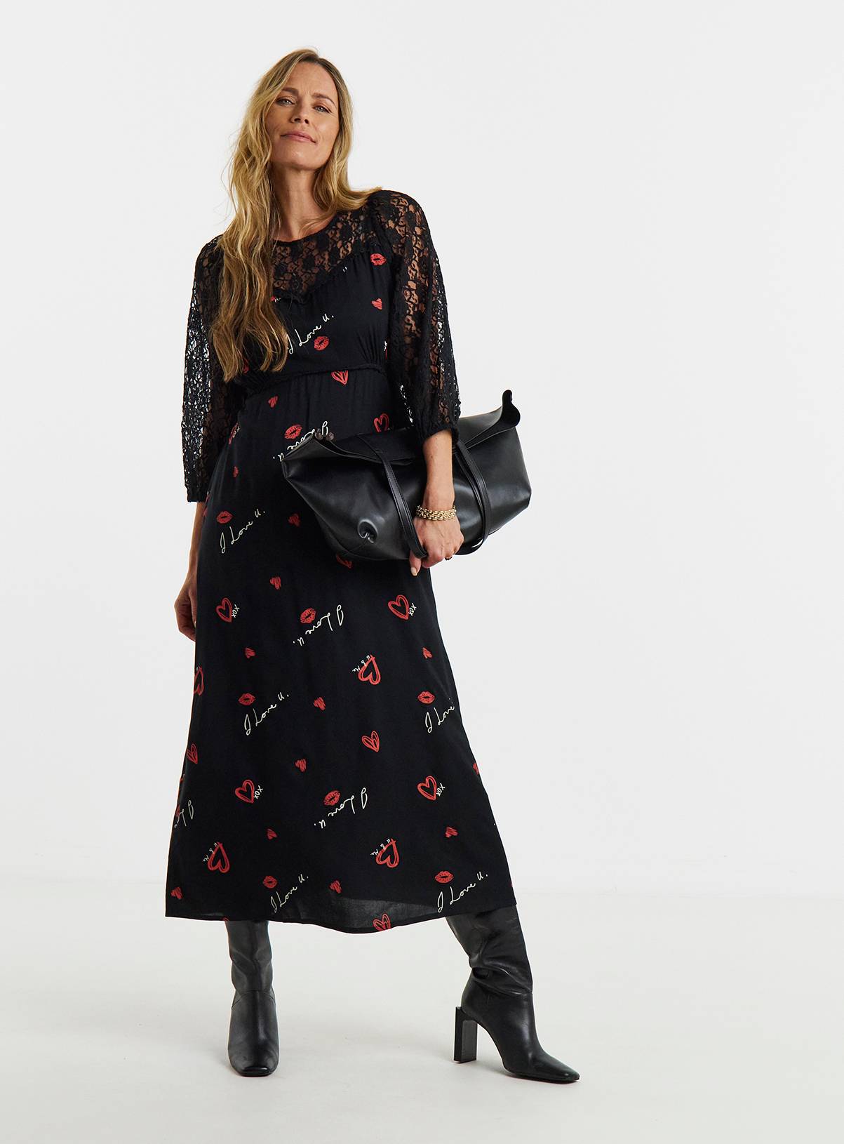 JD WILLIAMS Conversation Print Lace Panel Tea Dress 24 - Image 1