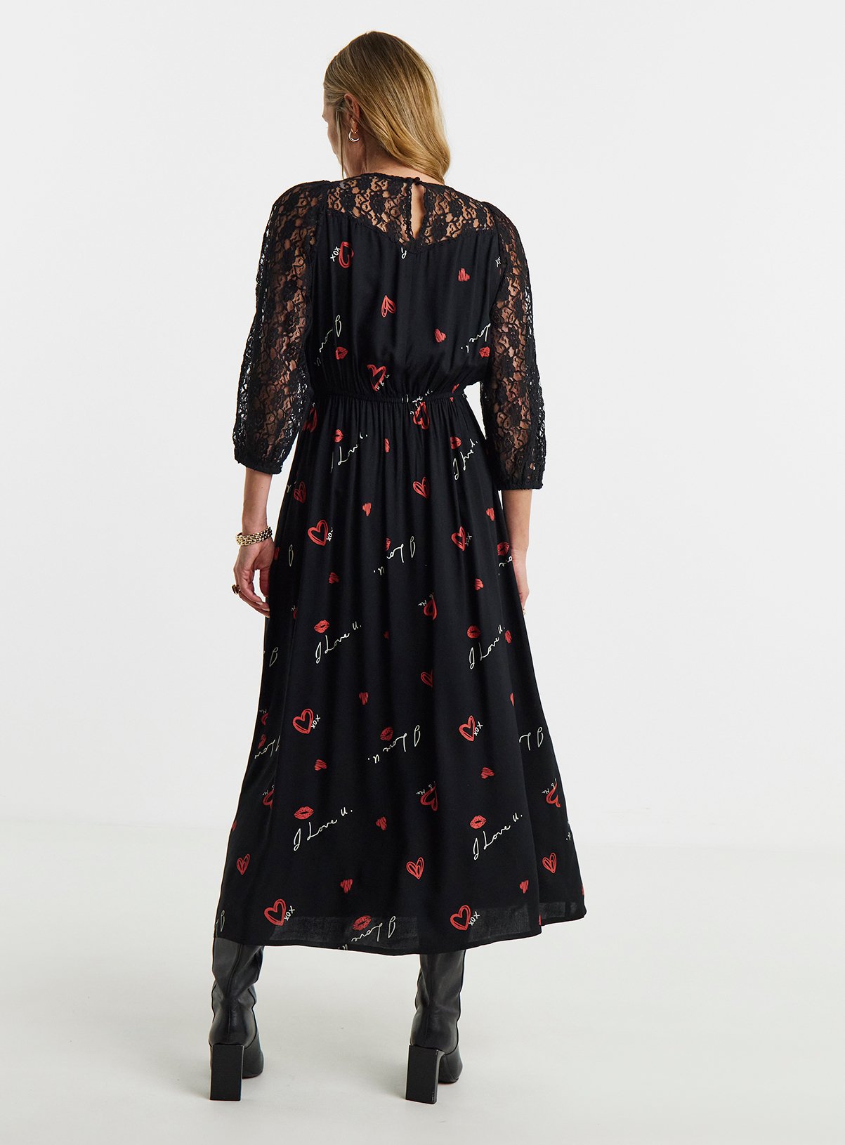 JD WILLIAMS Conversation Print Lace Panel Tea Dress 24 - Image 2 thumbnail