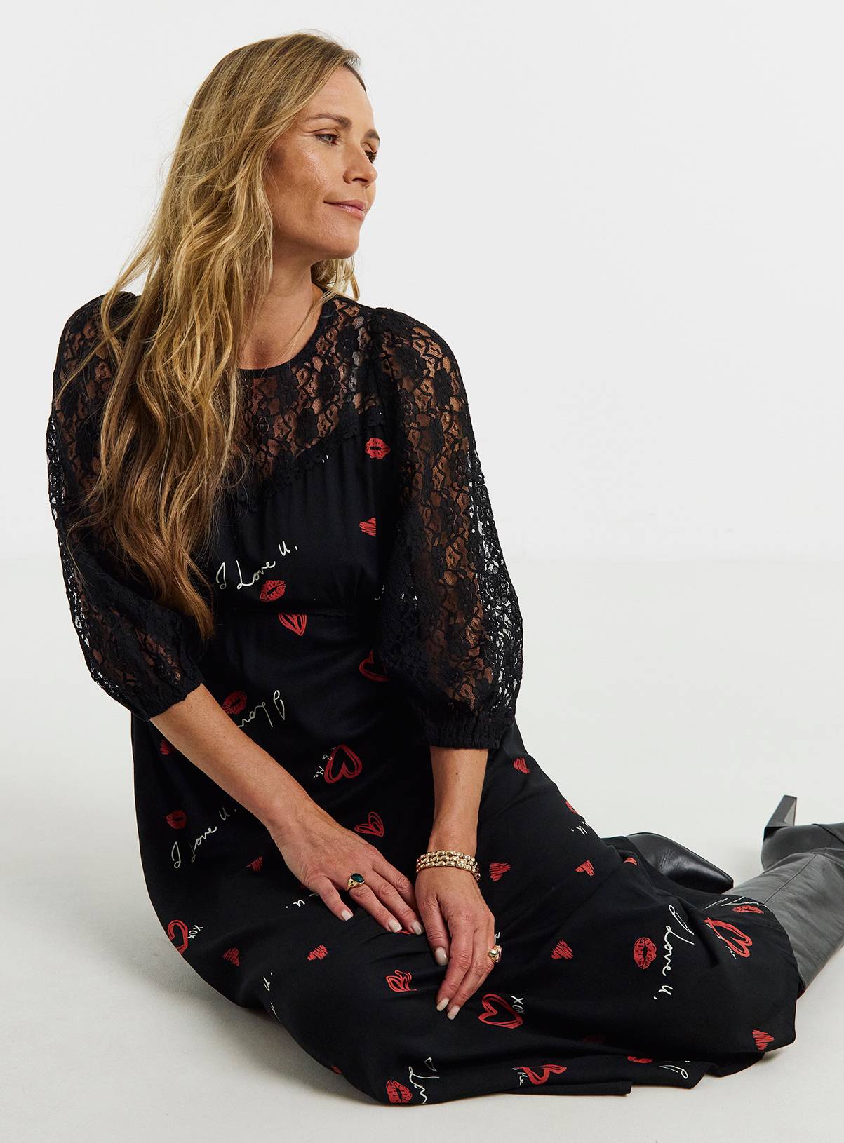JD WILLIAMS Conversation Print Lace Panel Tea Dress 24 - Image 3