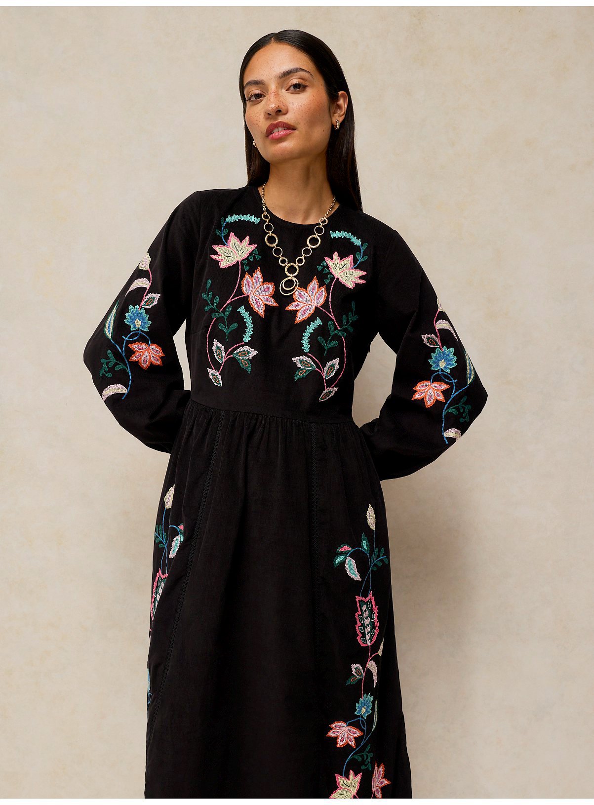 WHITE STUFF Wren Embroidered Cord Dress 16 - Image 3 thumbnail