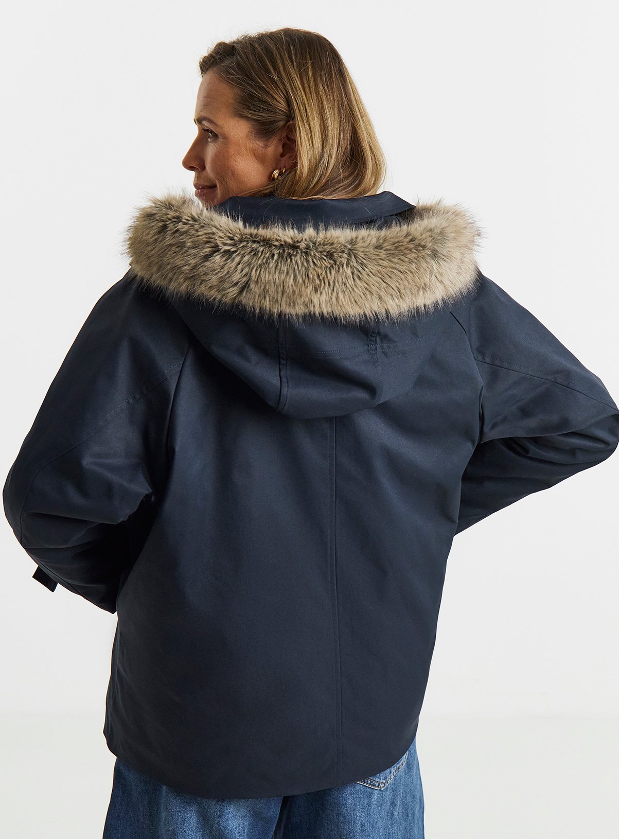 JD WILLIAMS Quilt Lined Faux Fur Collar Parka Coat 10 - Image 2 thumbnail