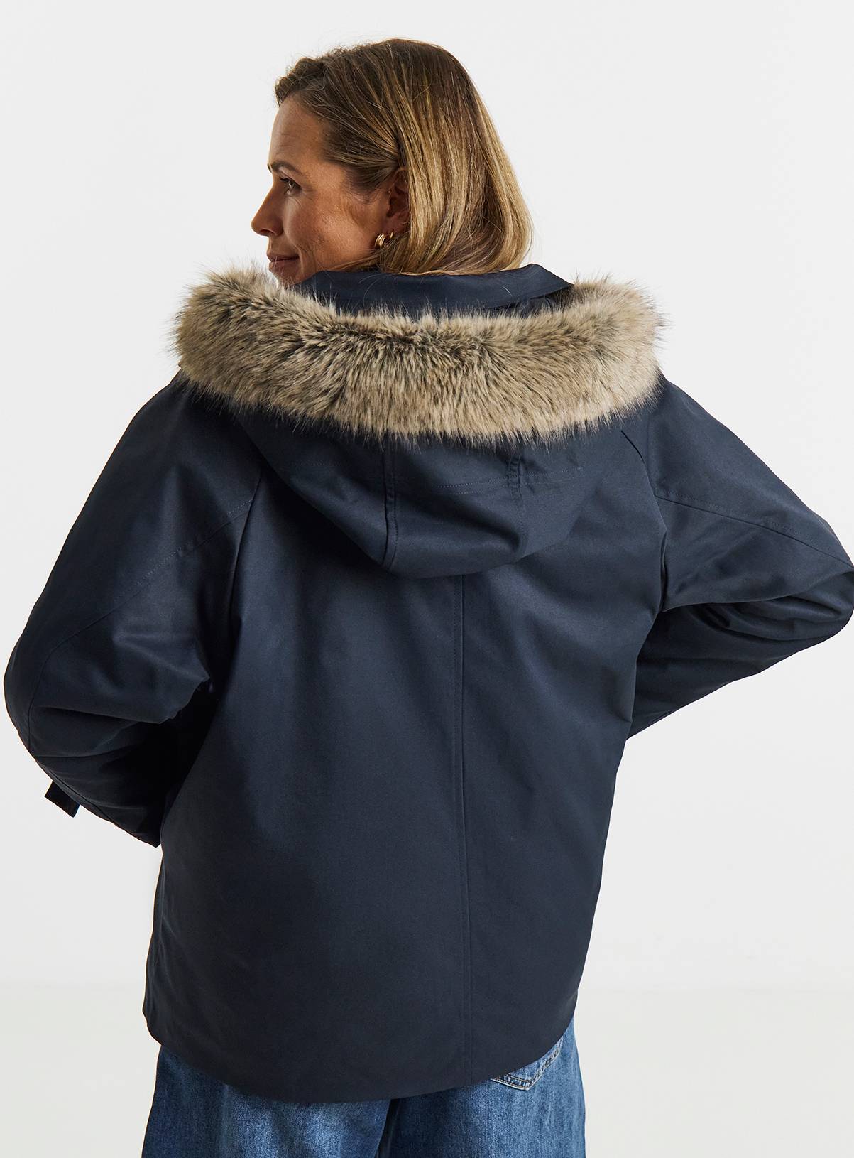 JD WILLIAMS Quilt Lined Faux Fur Collar Parka Coat 10 - Image 2