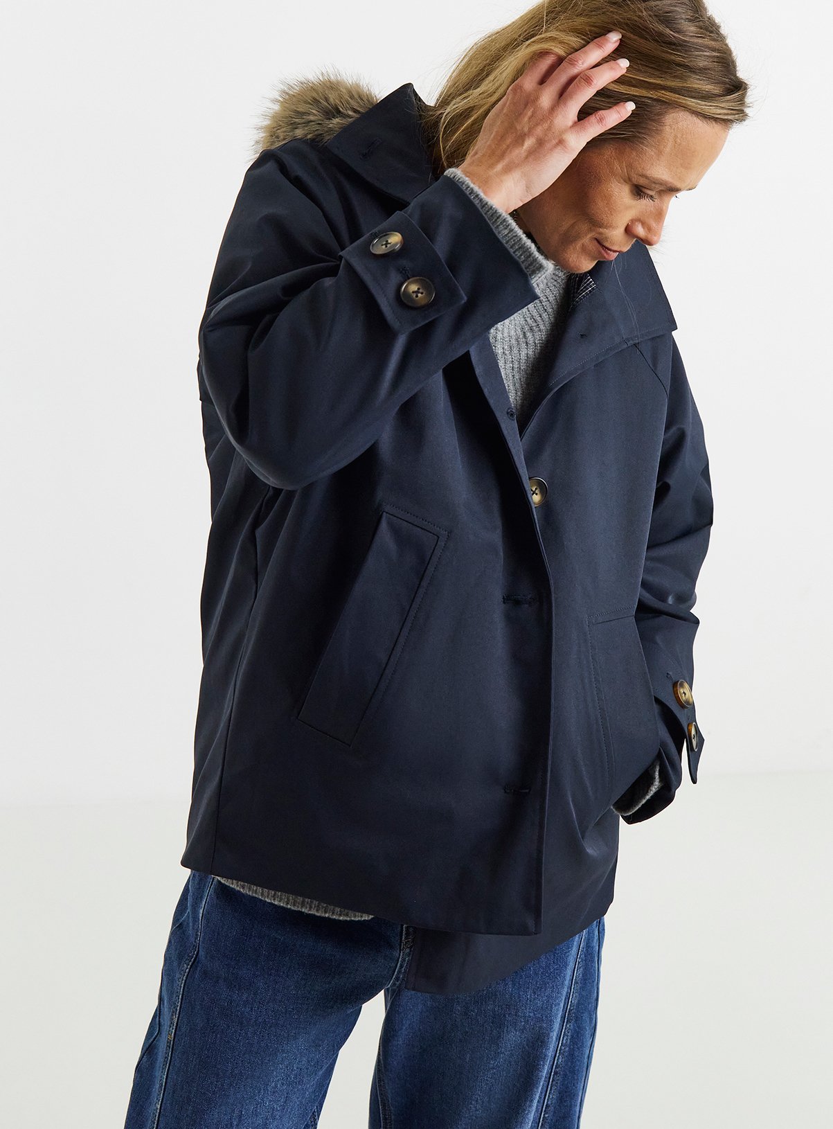 JD WILLIAMS Quilt Lined Faux Fur Collar Parka Coat 10 - Image 3 thumbnail
