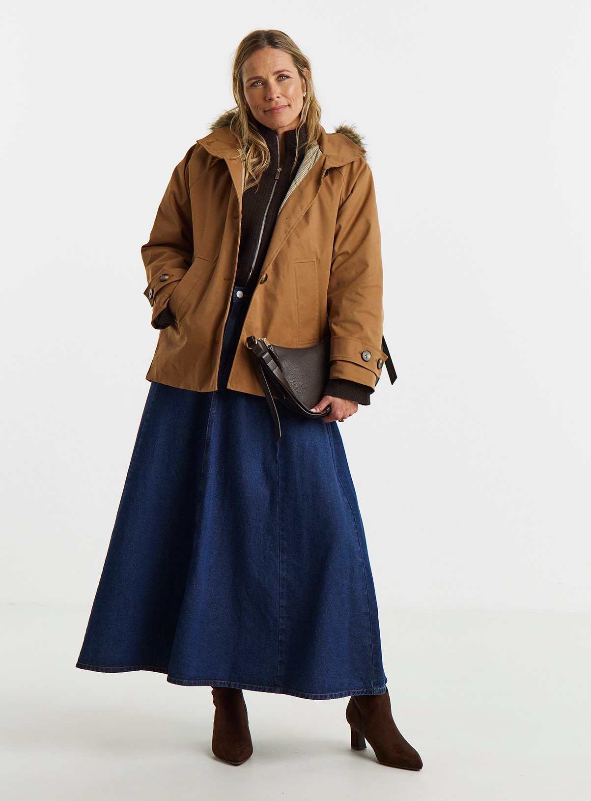 JD WILLIAMS Quilt Lined Faux Fur Collar Parka Coat 12 - Image 3 thumbnail
