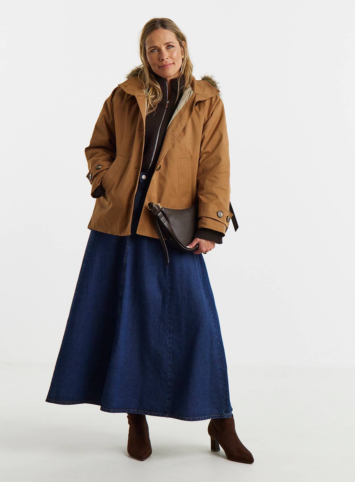 JD WILLIAMS Quilt Lined Faux Fur Collar Parka Coat 12 - Image 3