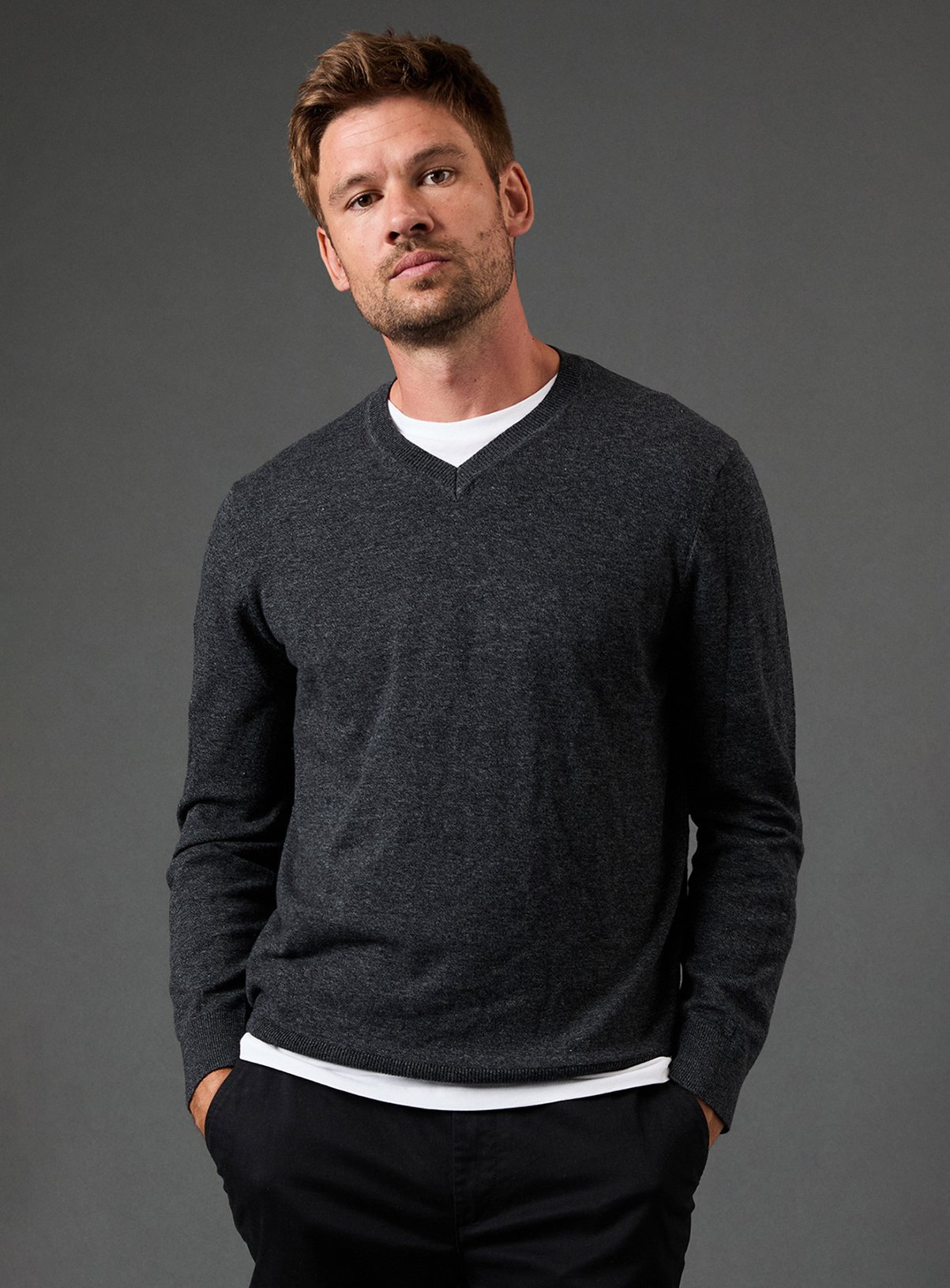 BURTON Charcoal Cotton Rich V Neck Jumper M - Image 1 thumbnail