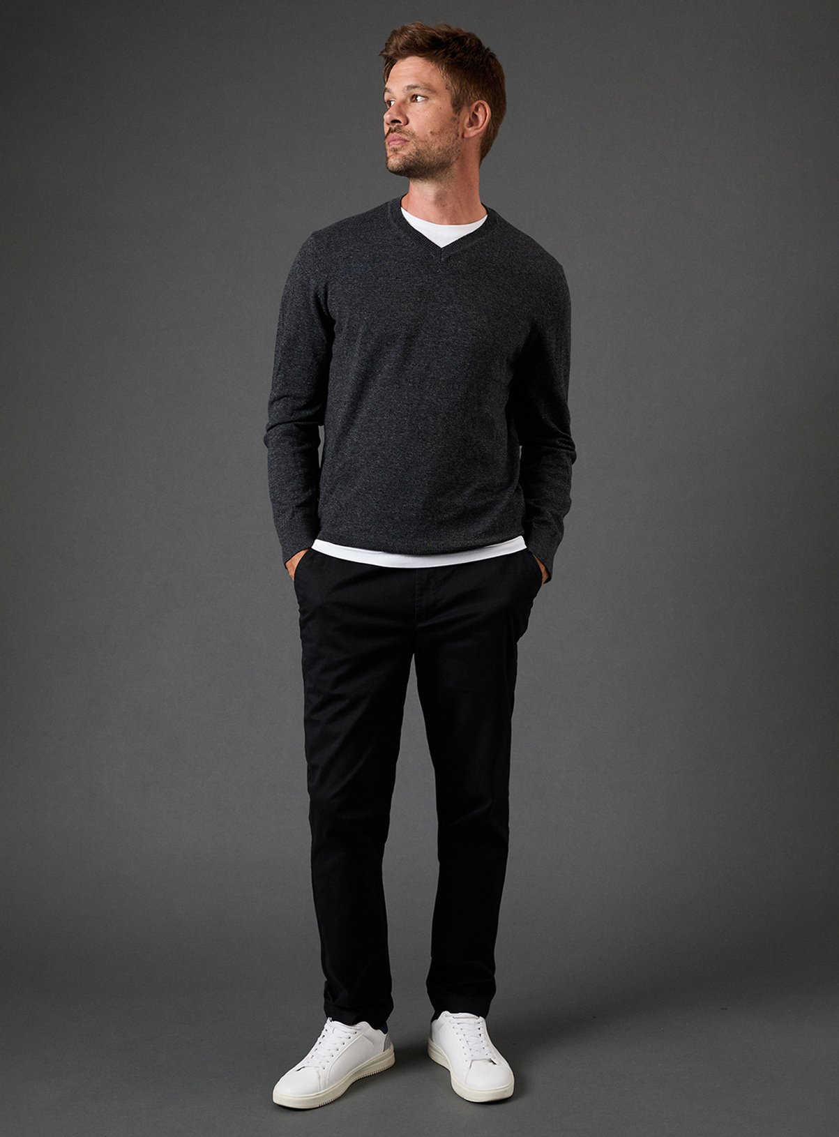 BURTON Charcoal Cotton Rich V Neck Jumper M - Image 2 thumbnail