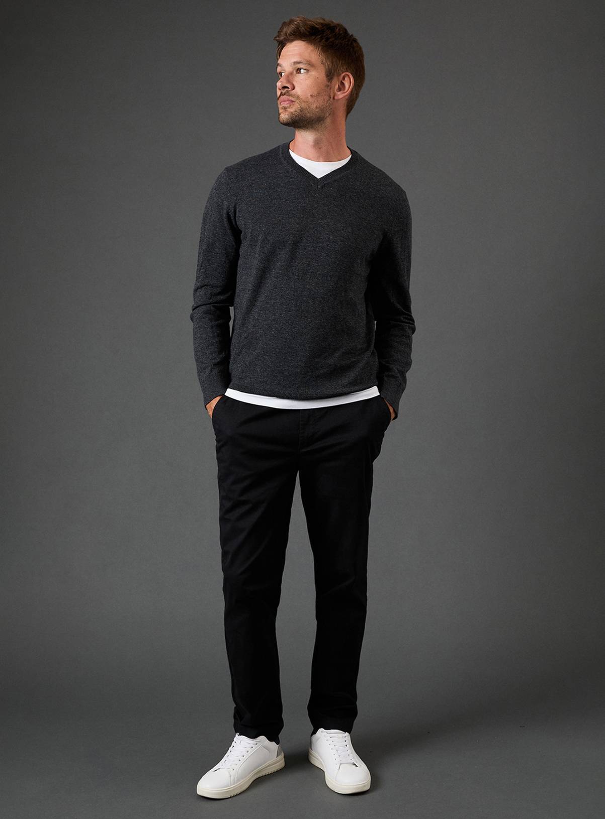BURTON Charcoal Cotton Rich V Neck Jumper M - Image 2