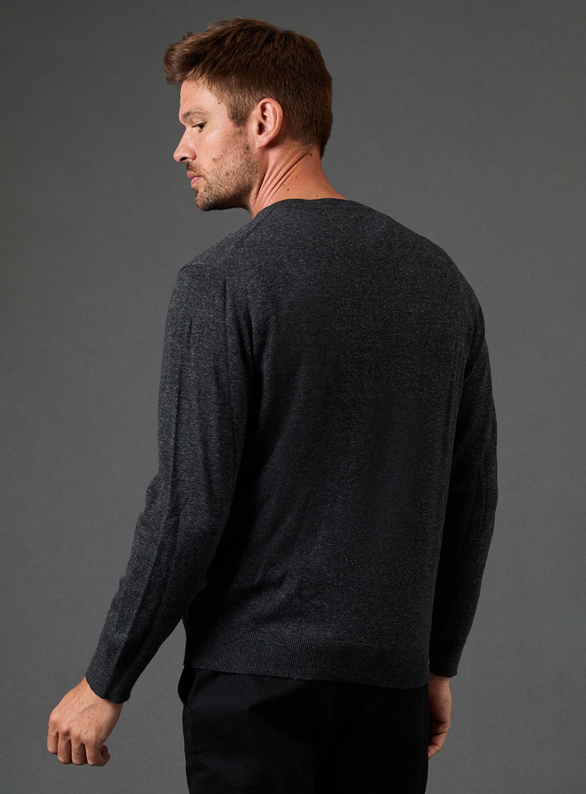 BURTON Charcoal Cotton Rich V Neck Jumper M - Image 3 thumbnail