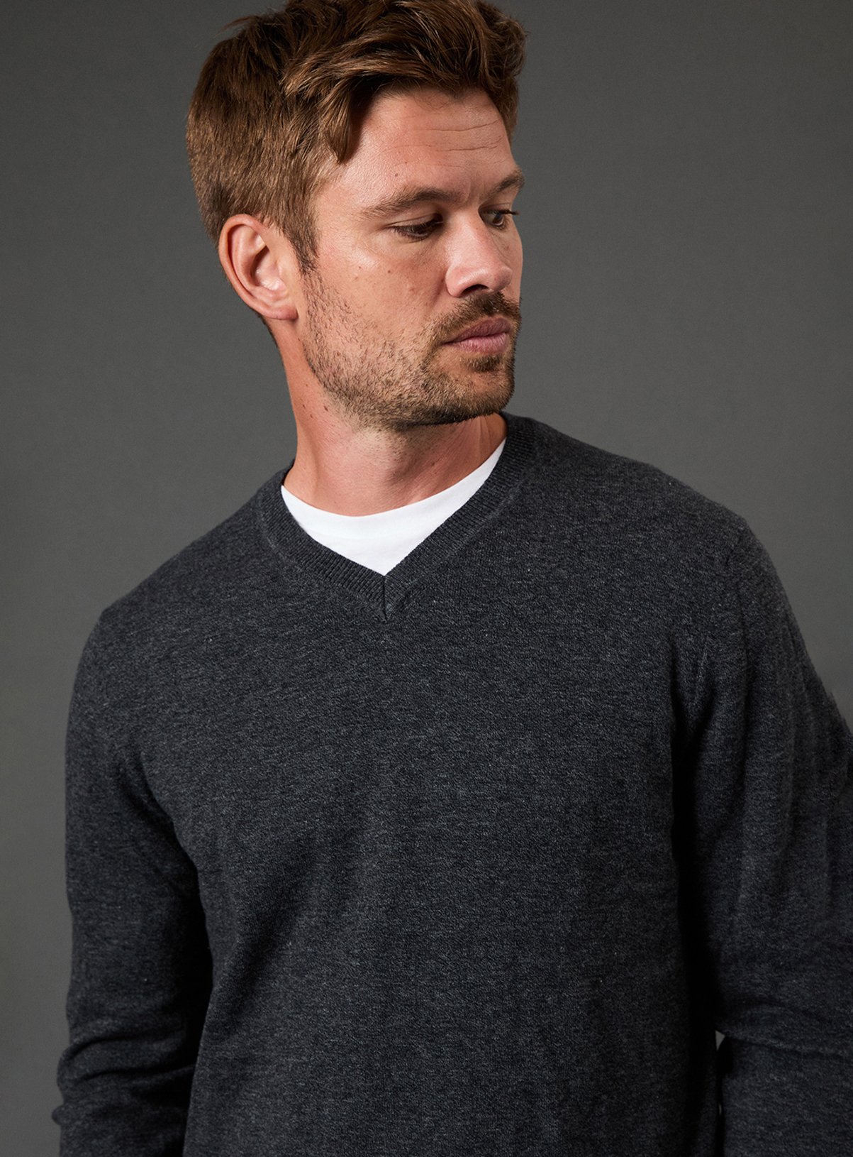 BURTON Charcoal Cotton Rich V Neck Jumper M - Image 4 thumbnail