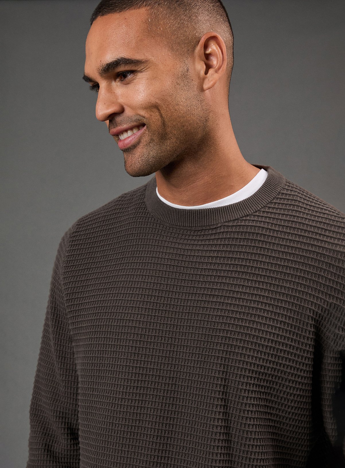 BURTON Khaki Waffle Crew Neck Knitted Jumper S - Image 3 thumbnail