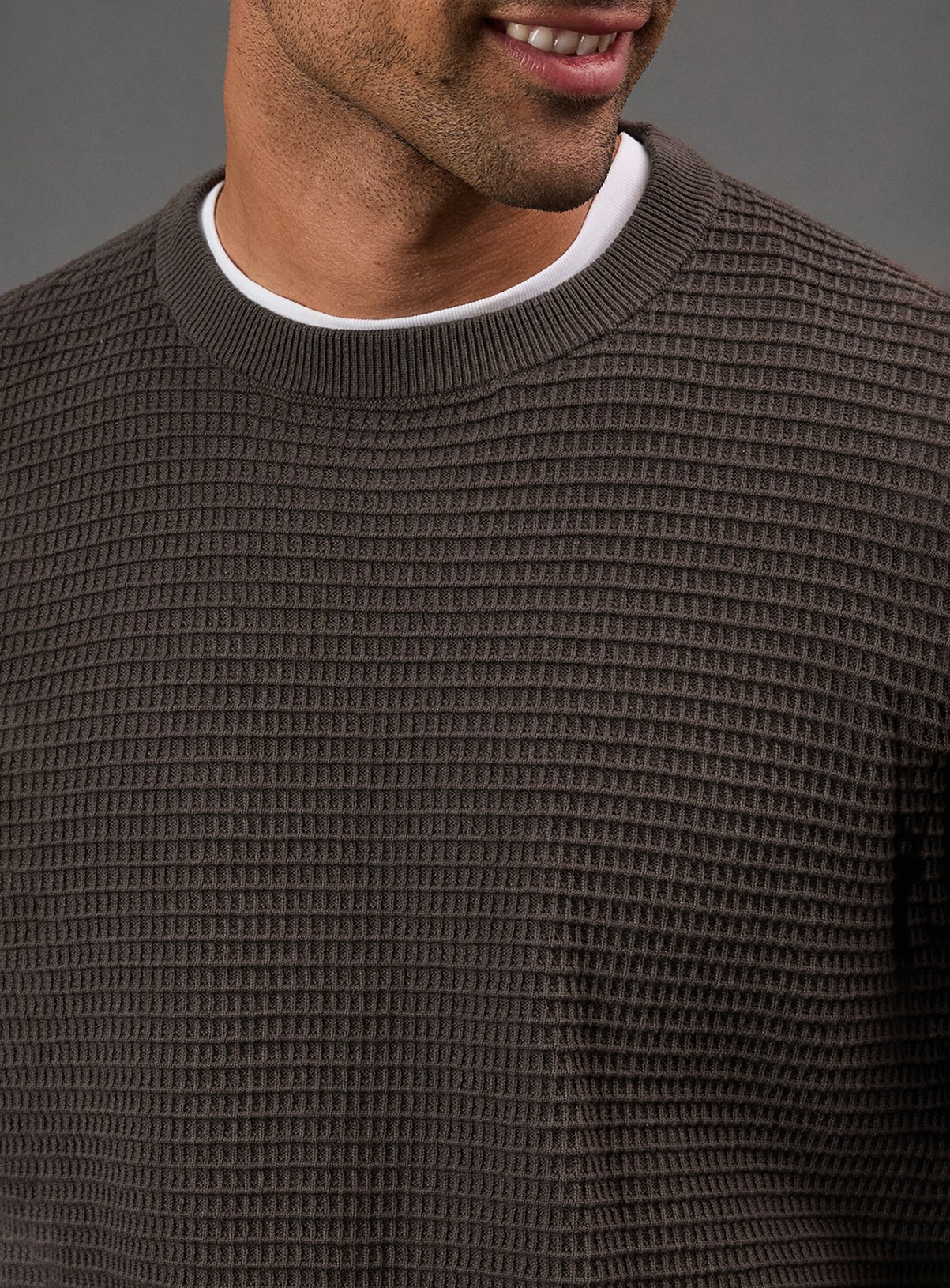BURTON Khaki Waffle Crew Neck Knitted Jumper S - Image 5 thumbnail