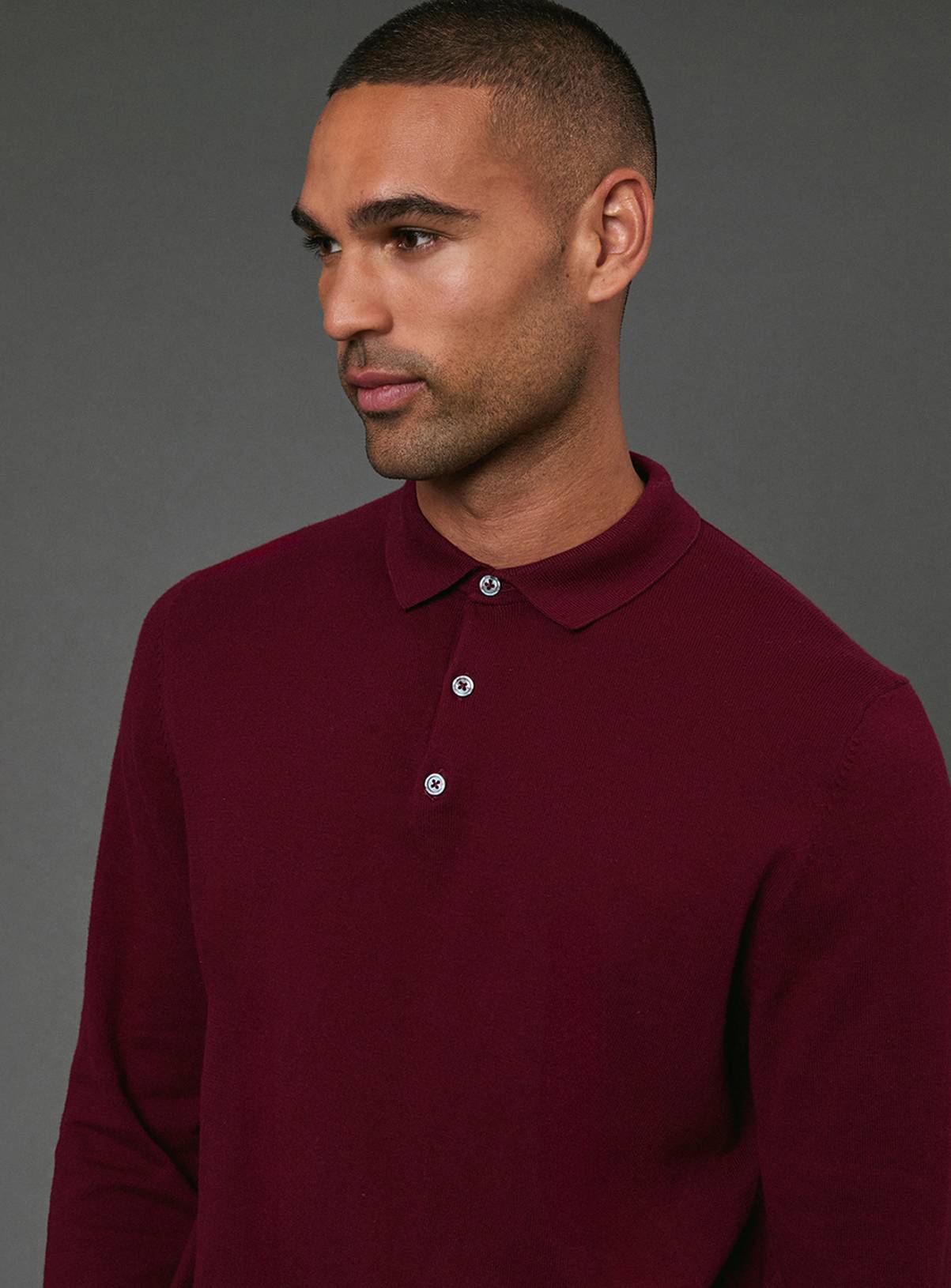 BURTON Burgundy Cotton Rich Long Sleeve Knitted Polo L - Image 3