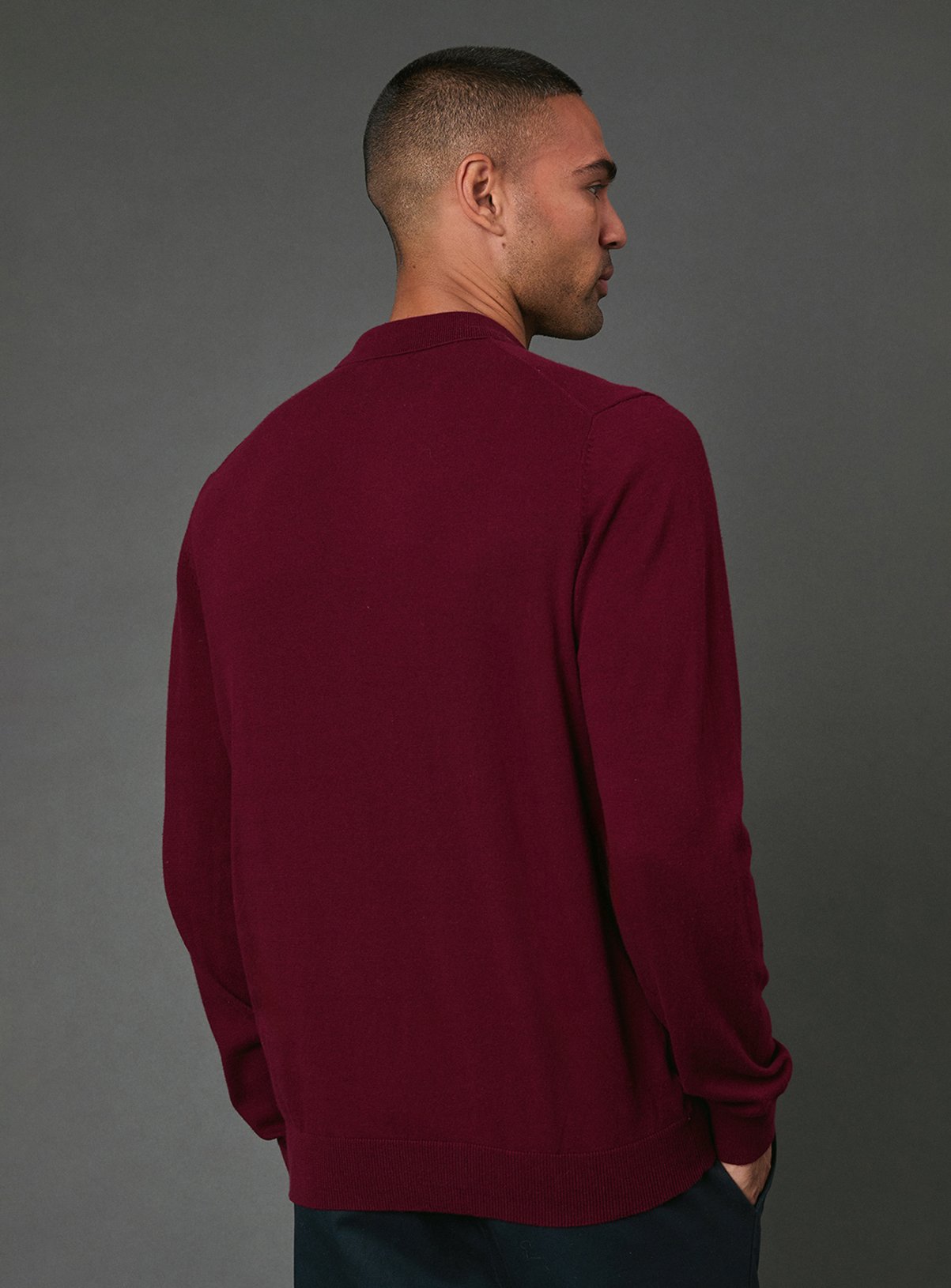 BURTON Burgundy Cotton Rich Long Sleeve Knitted Polo L - Image 4 thumbnail
