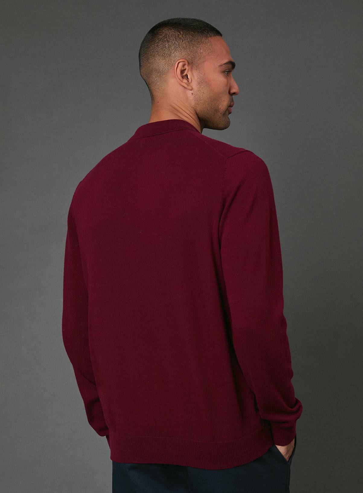 BURTON Burgundy Cotton Rich Long Sleeve Knitted Polo L - Image 4