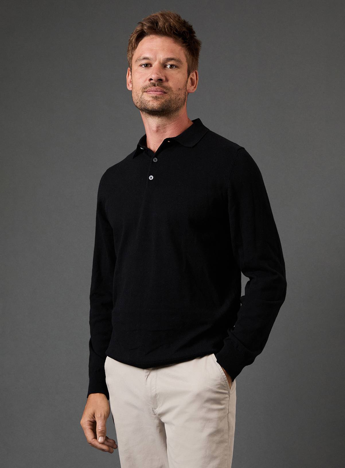 BURTON Black Cotton Rich Long Sleeve Knitted Polo L - Image 1