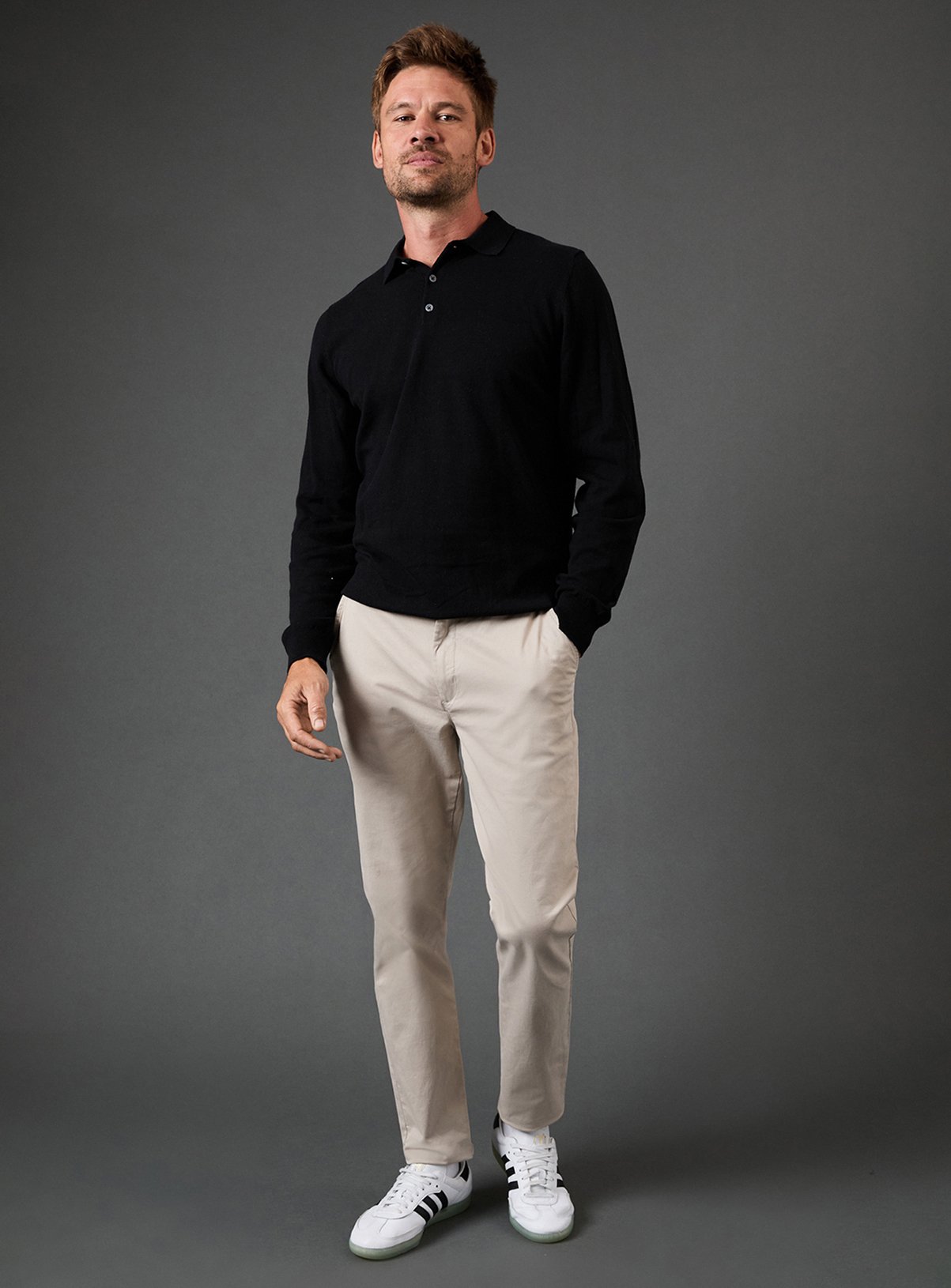 BURTON Black Cotton Rich Long Sleeve Knitted Polo L - Image 2 thumbnail