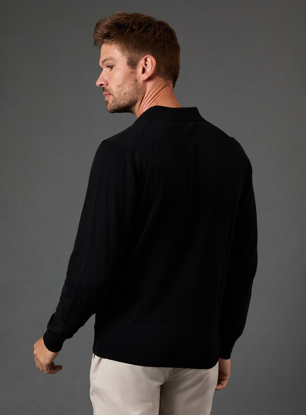 BURTON Black Cotton Rich Long Sleeve Knitted Polo L - Image 3 thumbnail