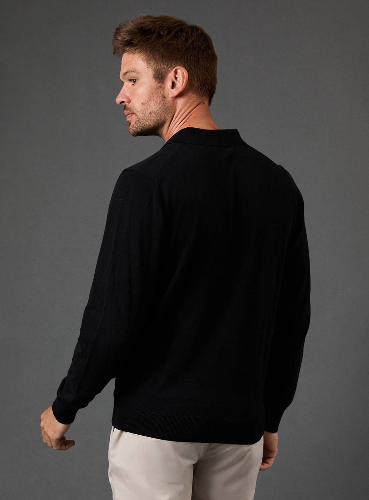 BURTON Black Cotton Rich Long Sleeve Knitted Polo L - Image 3