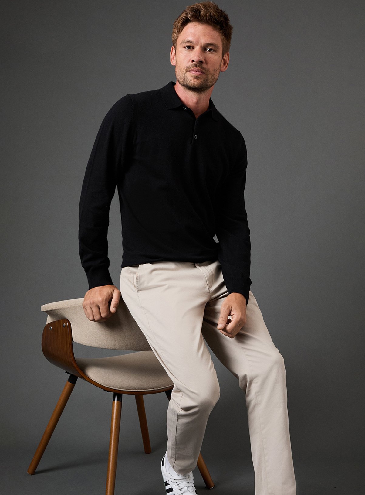 BURTON Black Cotton Rich Long Sleeve Knitted Polo L - Image 4 thumbnail