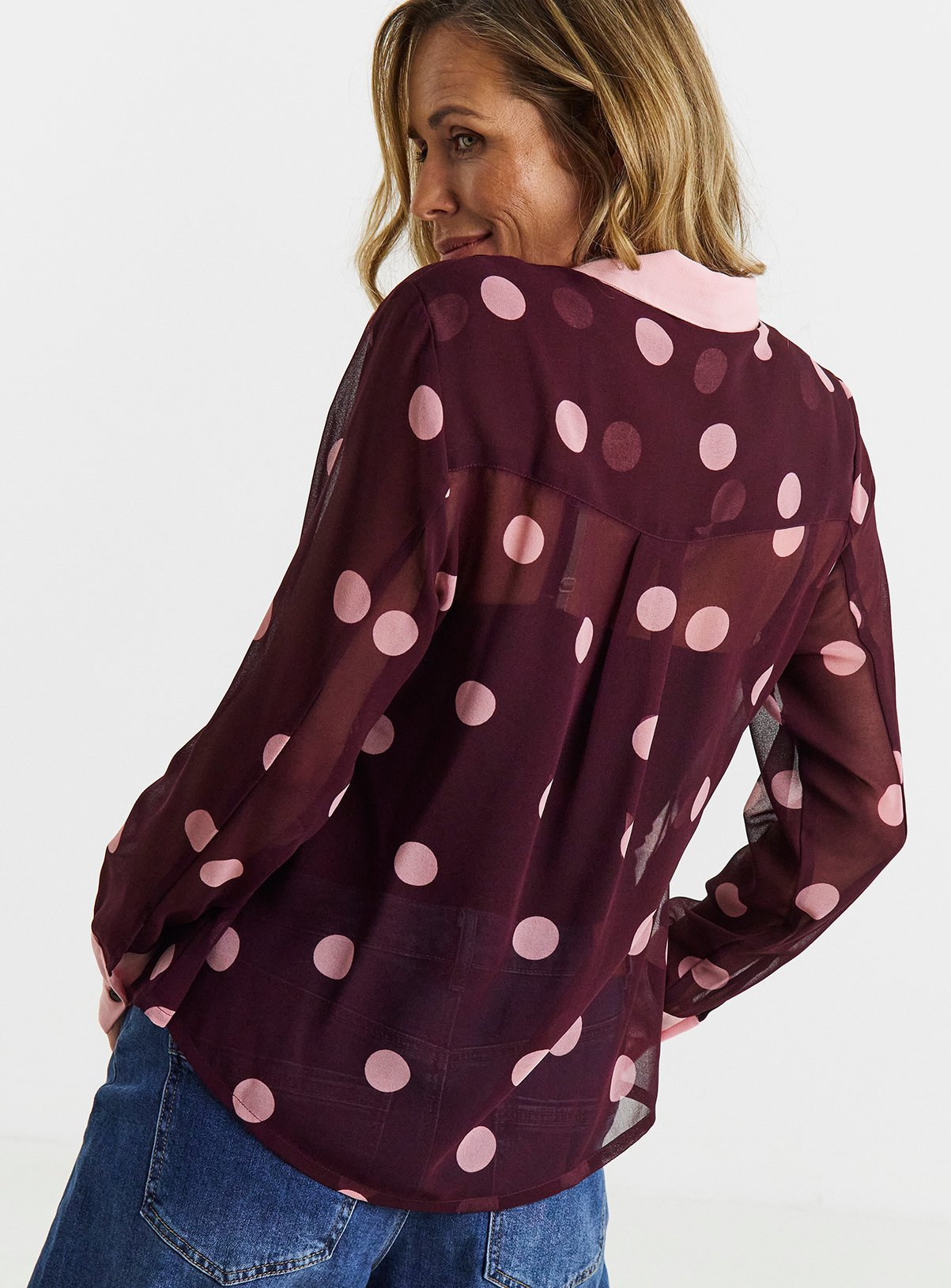 JD WILLIAMS Spot Print Georgette Pintuck Shirt 24 - Image 2 thumbnail